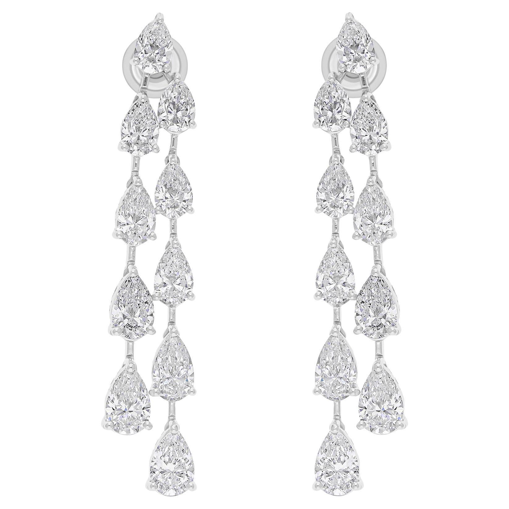 Orecchini a lampadario con diamanti a forma di pera reali da 10,32 carati SI/H in oro bianco 18 carati