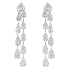 Orecchini a lampadario con diamanti a forma di pera reali da 10,32 carati SI/H in oro bianco 18 carati