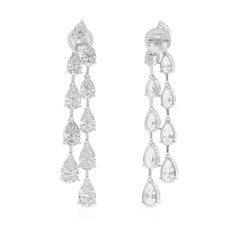 Real 10.32 Carat SI/H Pear Shape Diamond Chandelier Earrings 14 Karat White Gold