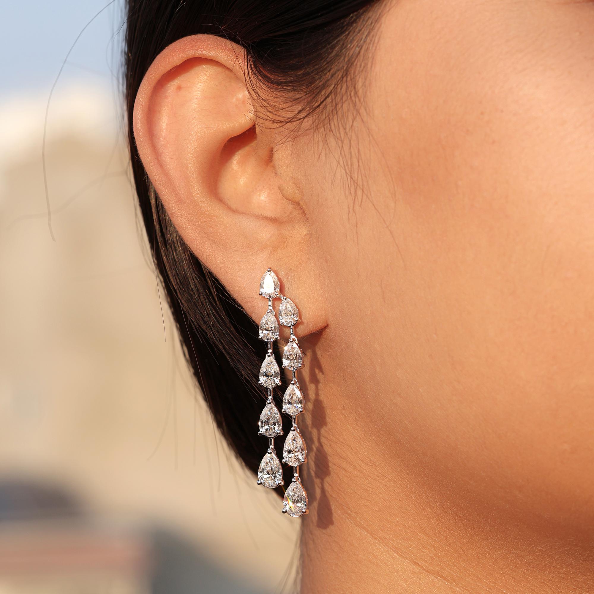 Modern Real 10.32 Carat SI/H Pear Shape Diamond Chandelier Earrings 18 Karat White Gold For Sale
