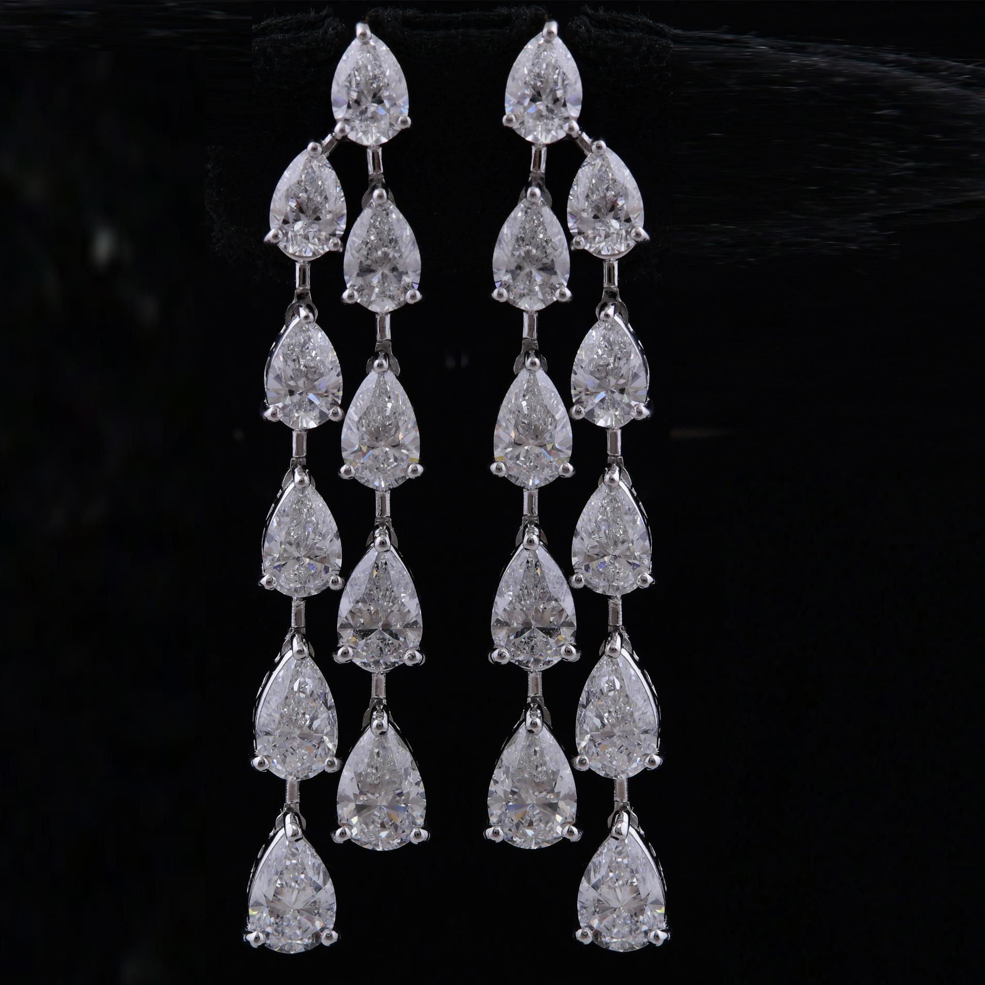 Pear Cut Real 10.32 Carat SI/H Pear Shape Diamond Chandelier Earrings 18 Karat White Gold For Sale