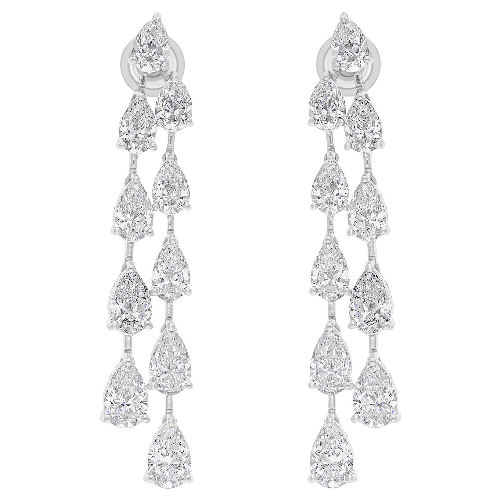 Real 10.32 Carat SI/H Pear Shape Diamond Chandelier Earrings 18 Karat White Gold For Sale