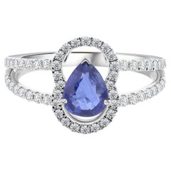 Real 1.05 Carat Blue Sapphire 0.47 Carat SI/H Diamond Ring 18 Karat White Gold