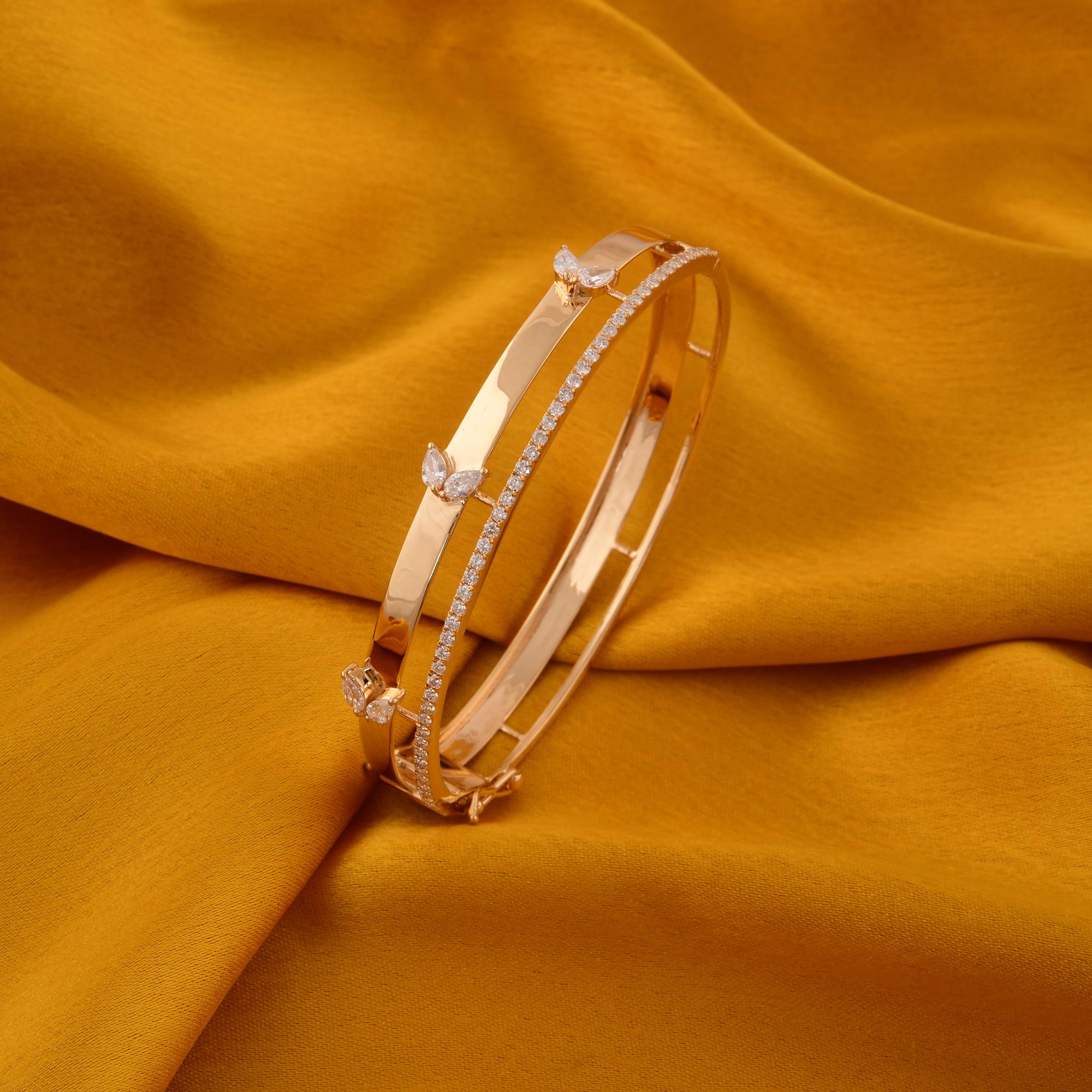Pear Cut Real 1.05 Carat Pear & Round Diamond Bracelet 14 Karat Yellow Gold Fine Jewelry For Sale
