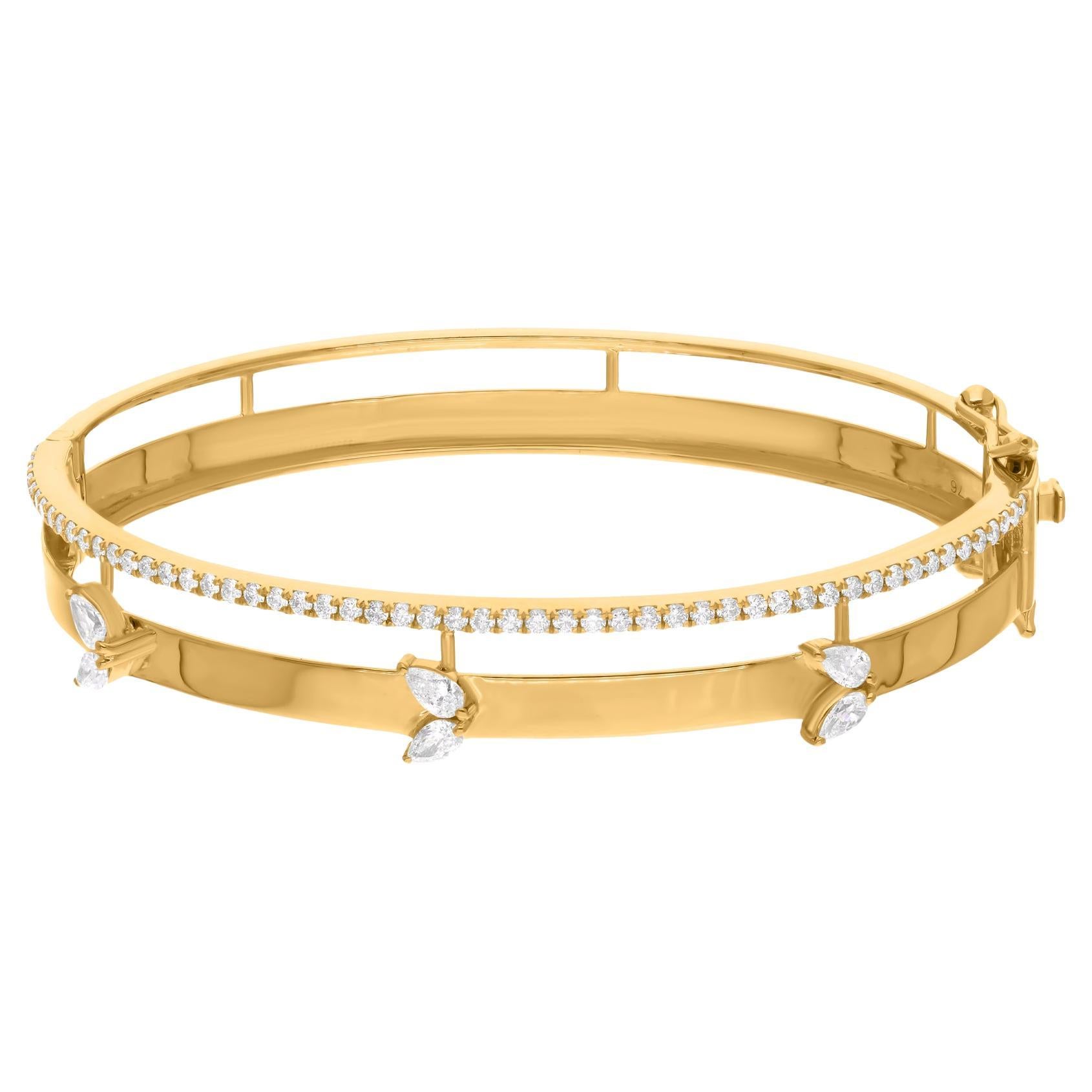 Bracelet de bijouterie d'art en or jaune 14 carats avec diamants ronds et poire de 1,05 carat en vente