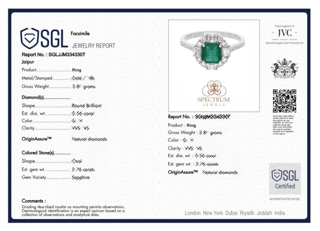 Real 1.05 Carat Zambian Emerald 0.82 Carat SI/H Diamond Ring 14 Karat White Gold For Sale 2
