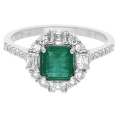 Vero smeraldo dello Zambia da 1,05 carati 0,82 carati SI/H Anello di diamanti in oro bianco 14 carati