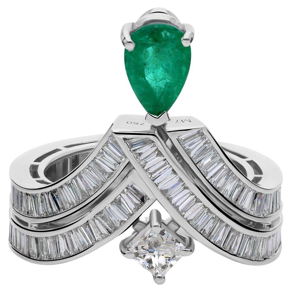 in vendita:  Real 1.05 Carat Zambian Emerald 1.61 Carat SI/H Diamond Ring 18 Karat White Gold