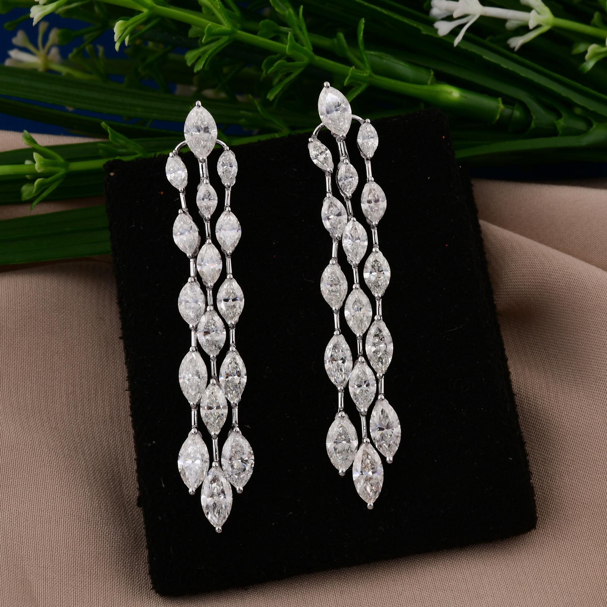 Modern Real 10.53 Carat SI/H Marquise Diamond Chandelier Earrings 14 Karat White Gold For Sale
