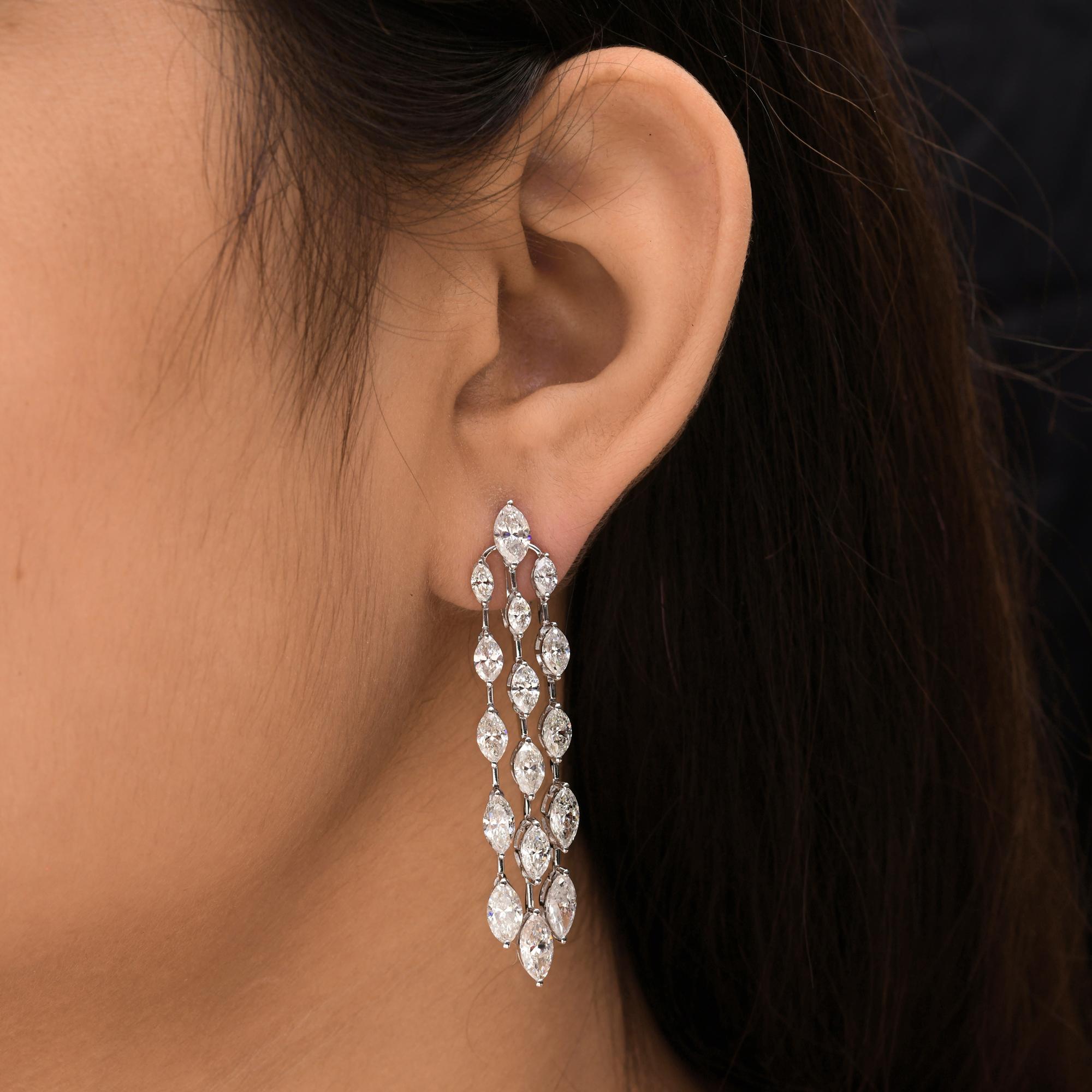 Marquise Cut Real 10.53 Carat SI/H Marquise Diamond Chandelier Earrings 14 Karat White Gold For Sale