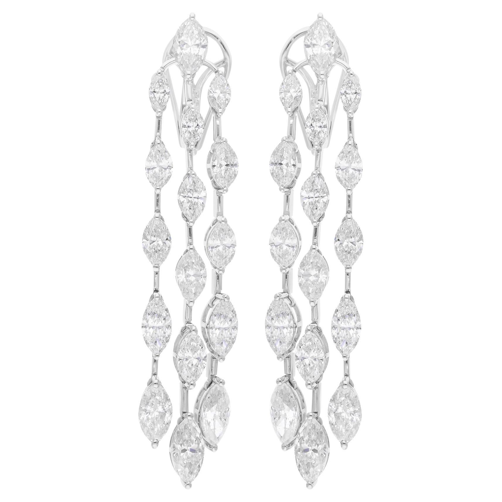 Boucles d
oreilles chandelier en or blanc 18 carats avec diamants marquises de 10,53 carats SI/H