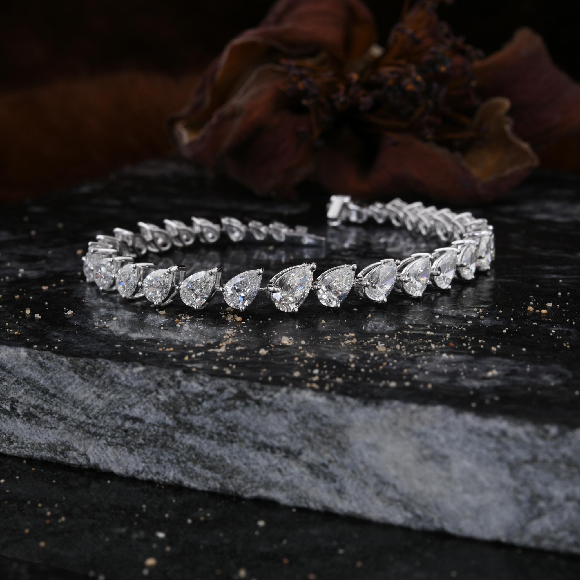 Pear Cut Real 10.55 Carat Pear Shape Diamond Tennis Bracelet 10 Karat White Gold Jewelry For Sale