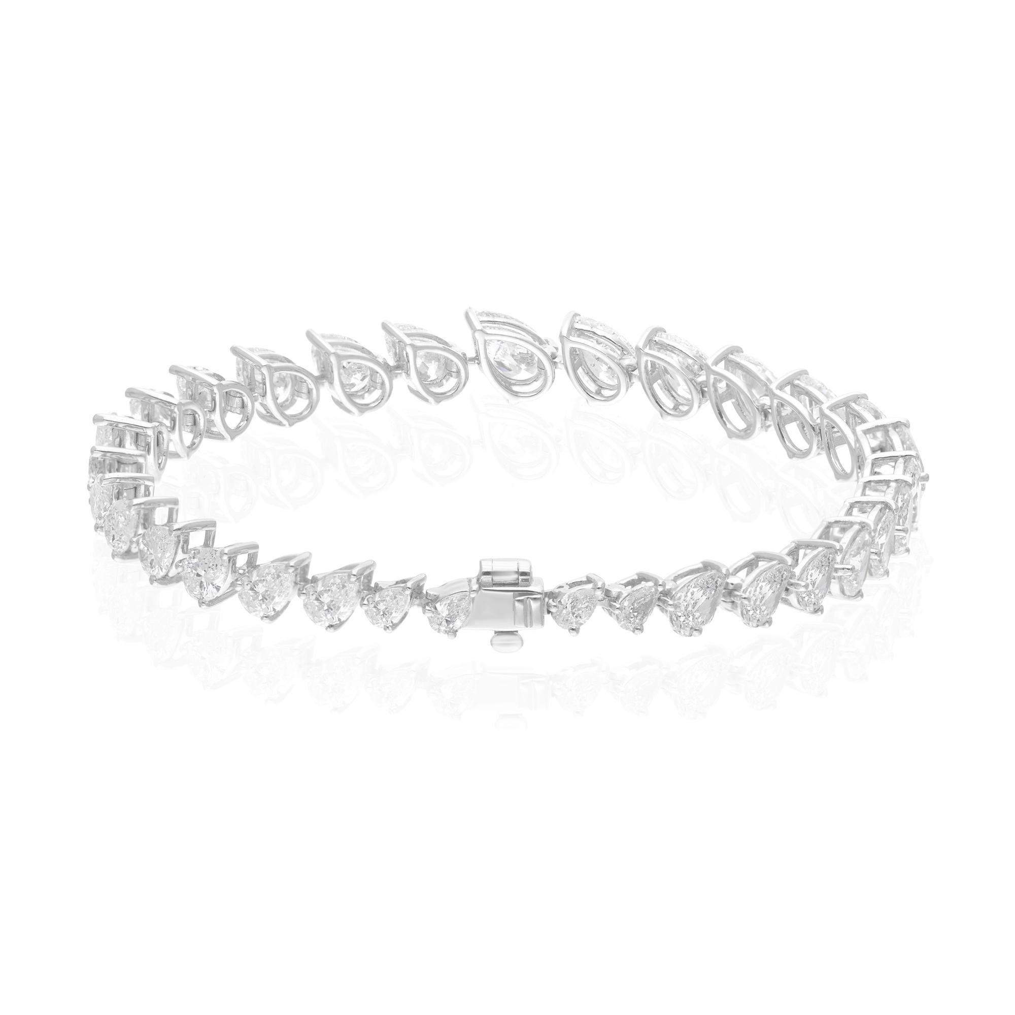 Women's Real 10.55 Carat Pear Shape Diamond Tennis Bracelet 10 Karat White Gold Jewelry For Sale
