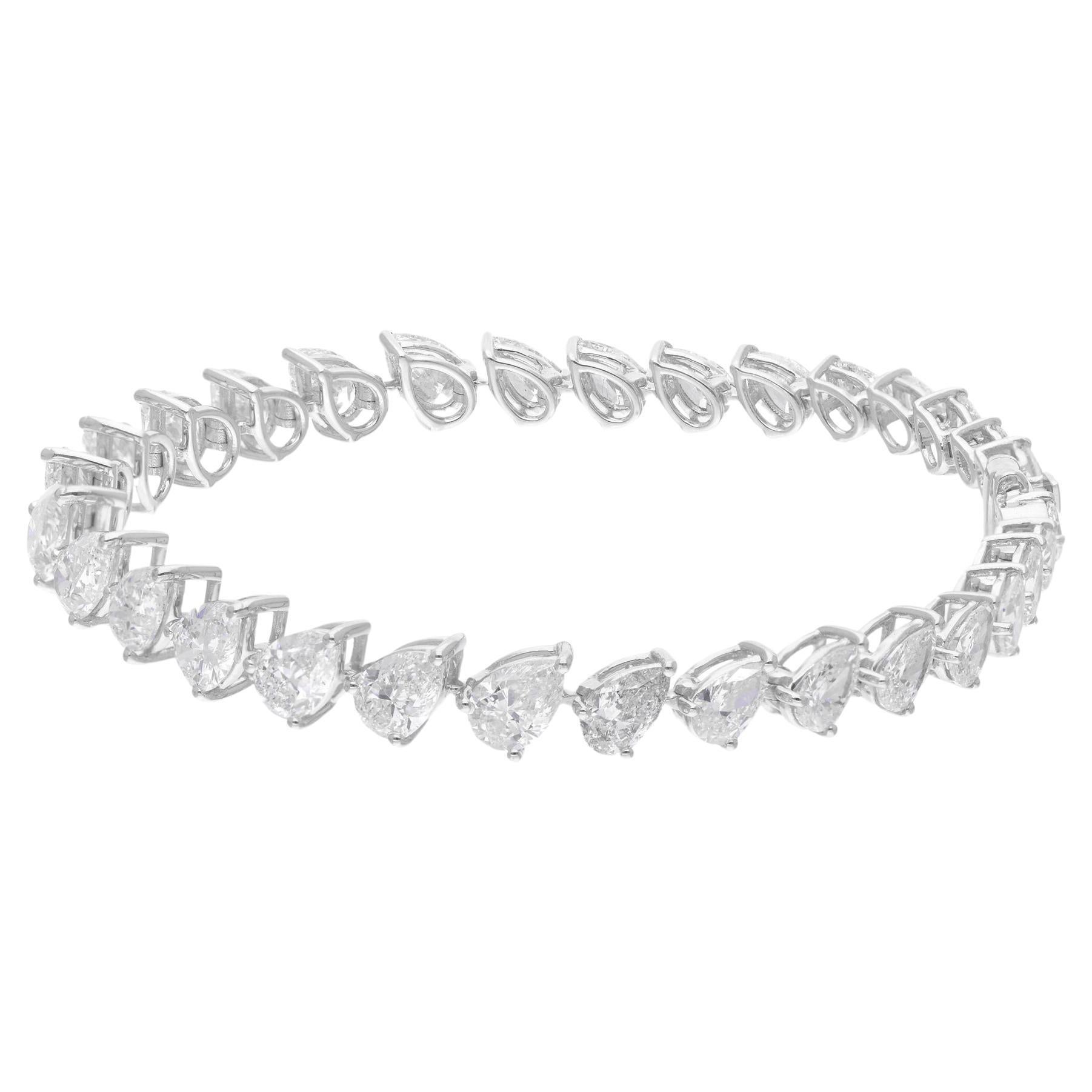 Bracelet tennis en or blanc 14 carats avec diamants poire de 10,55 carats de pureté SI et de couleur hi-colore