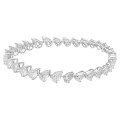 Real 10.55 Carat Pear Shape Diamond Tennis Bracelet 14 Karat White Gold Jewelry