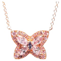Real 1.05ct Natural Fancy Pink & Blue Diamond Pendant Necklace GIA 18K Butterfly