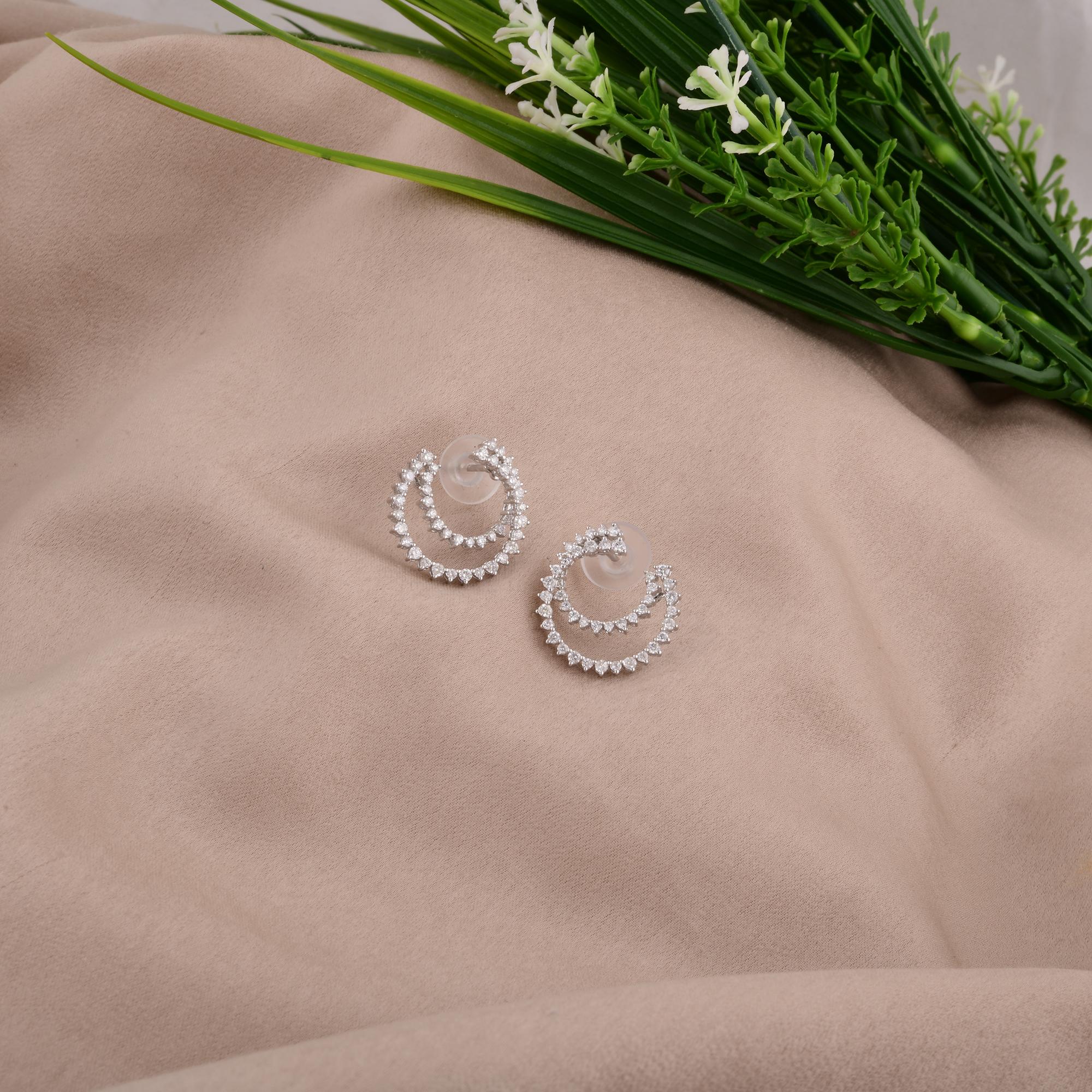 Real 1,06 Karat SI Reinheit HI Farbe Runde Diamant-Ohrringe 18 Karat Weißgold Damen im Angebot