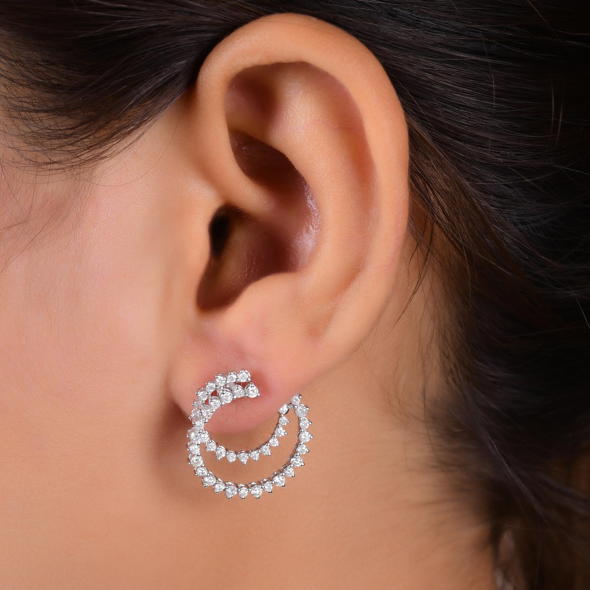 Modern Real 1.06 Carat SI Clarity HI Color Round Diamond Earrings 18 Karat White Gold For Sale