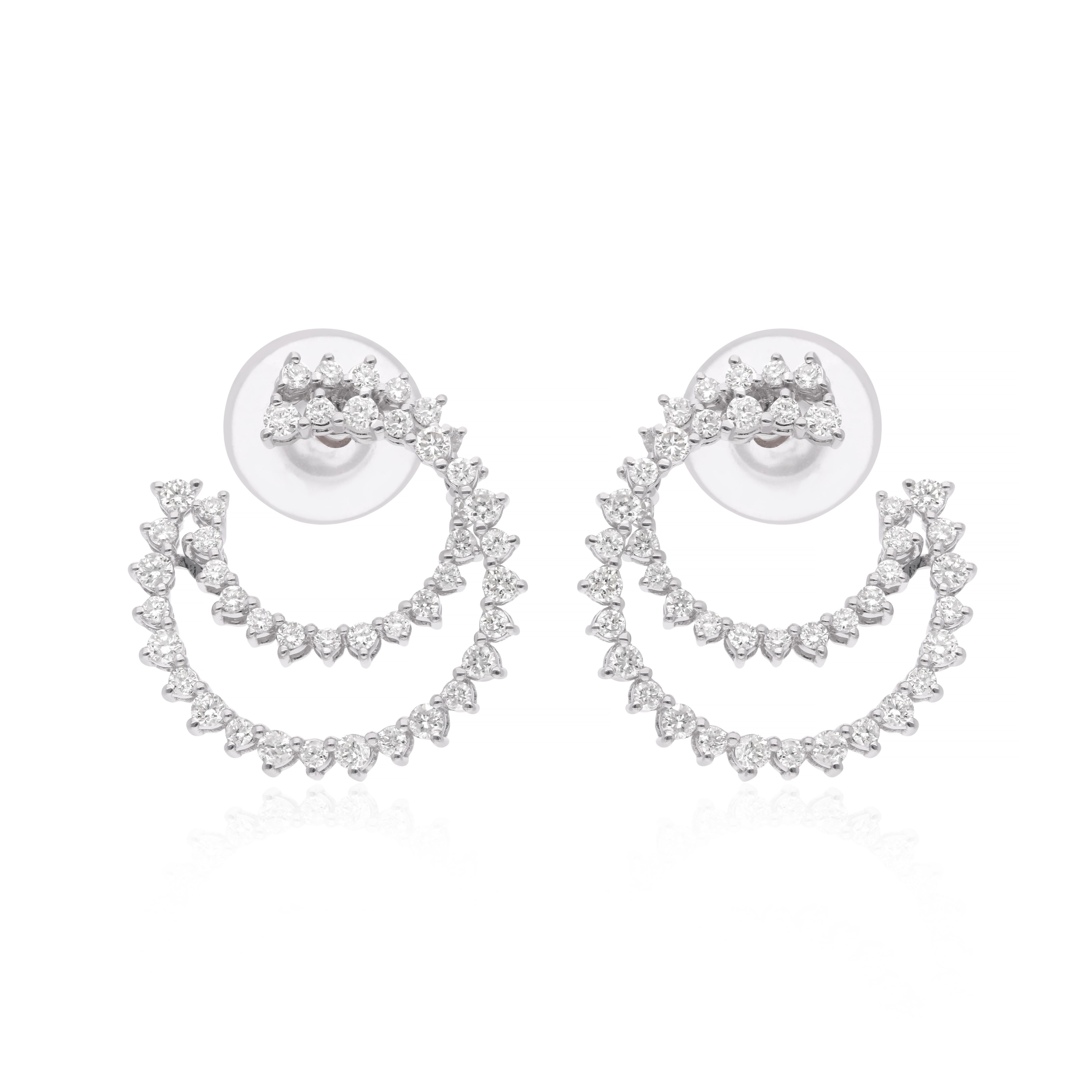 Pendientes de diamantes redondos de 1,06 quilates de oro blanco de 18 quilates con claridad SI y color HI