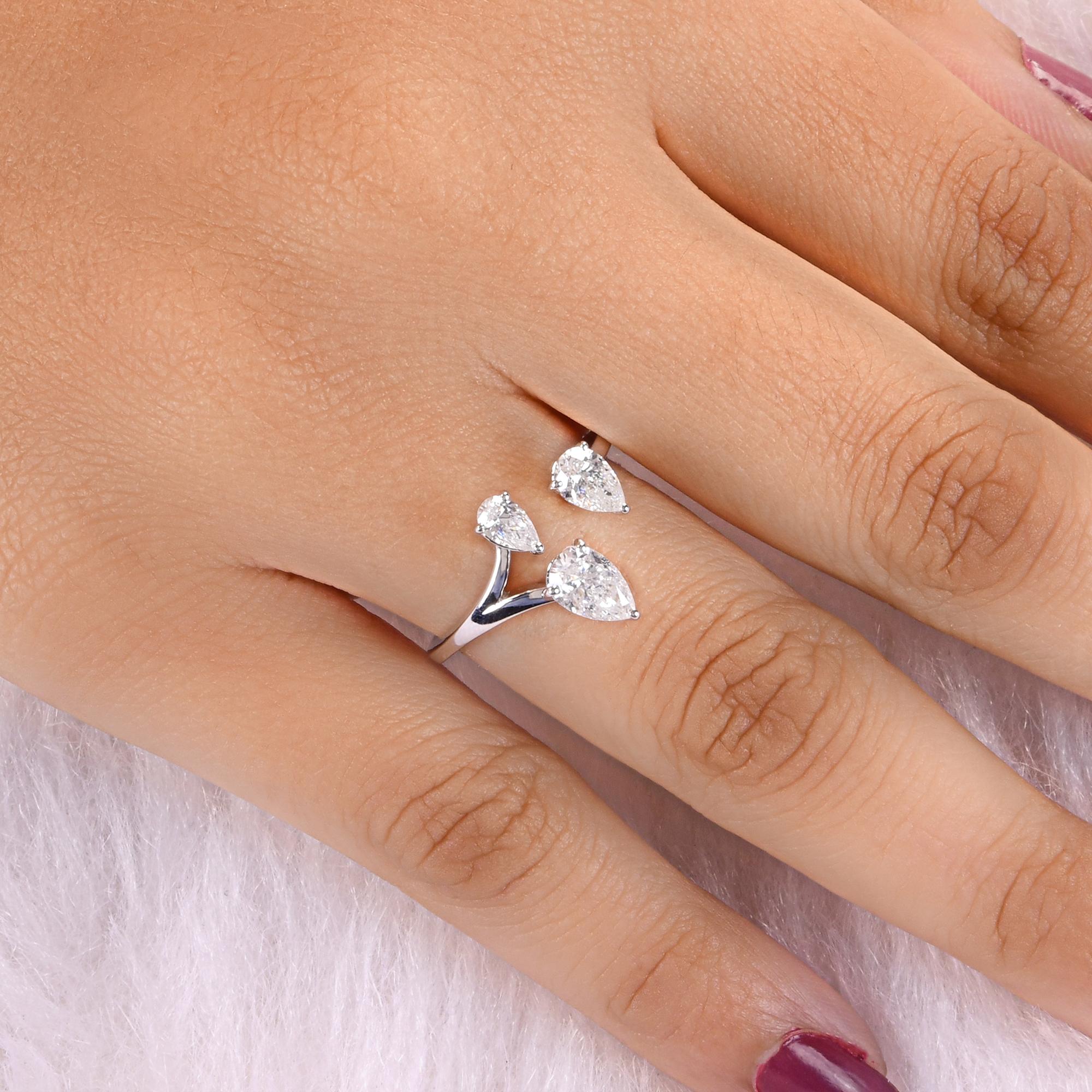 Anillo de puño de diamante pera de 1,09 quilates, claridad SI y color HI, oro blanco de 14 quilates Corte pera en venta