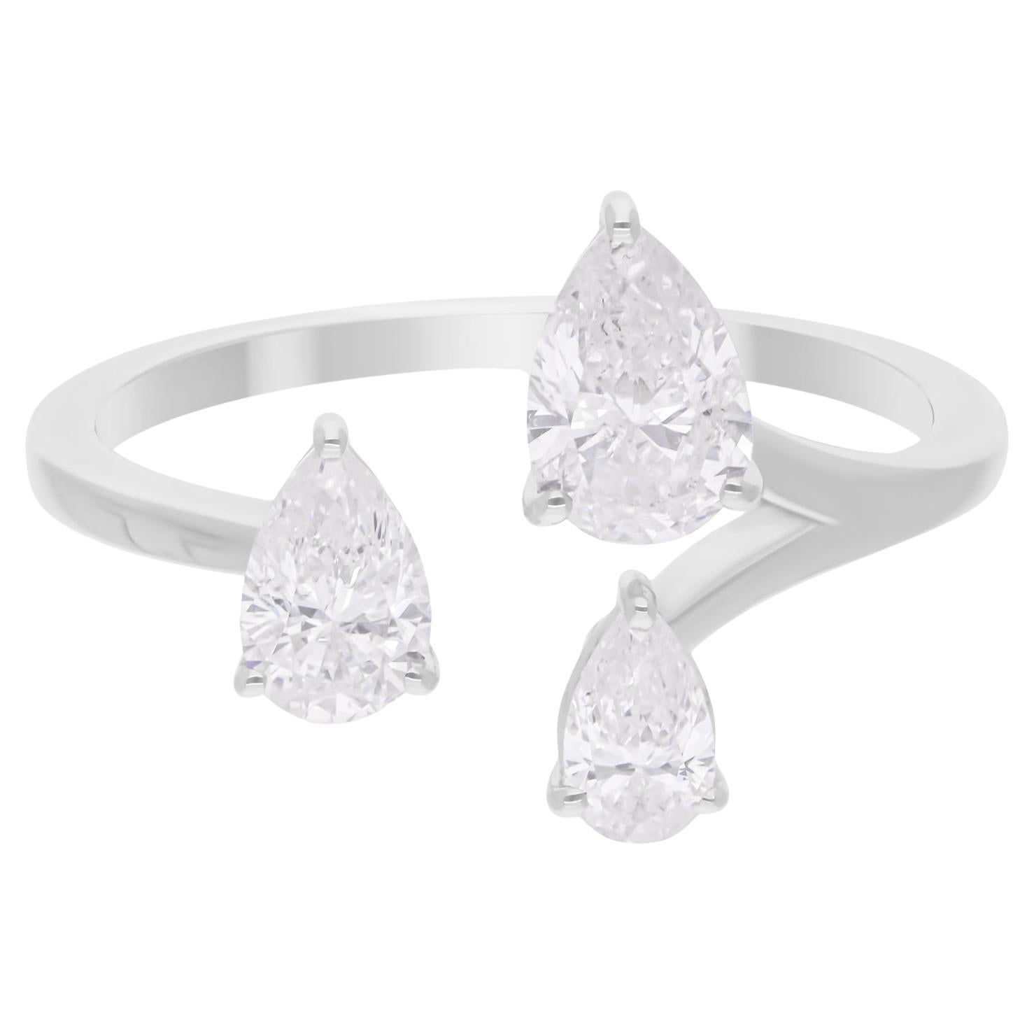 Bague manchette en or blanc 14 carats avec diamant poire de 1,09 carat de pureté SI de couleur hi-colore