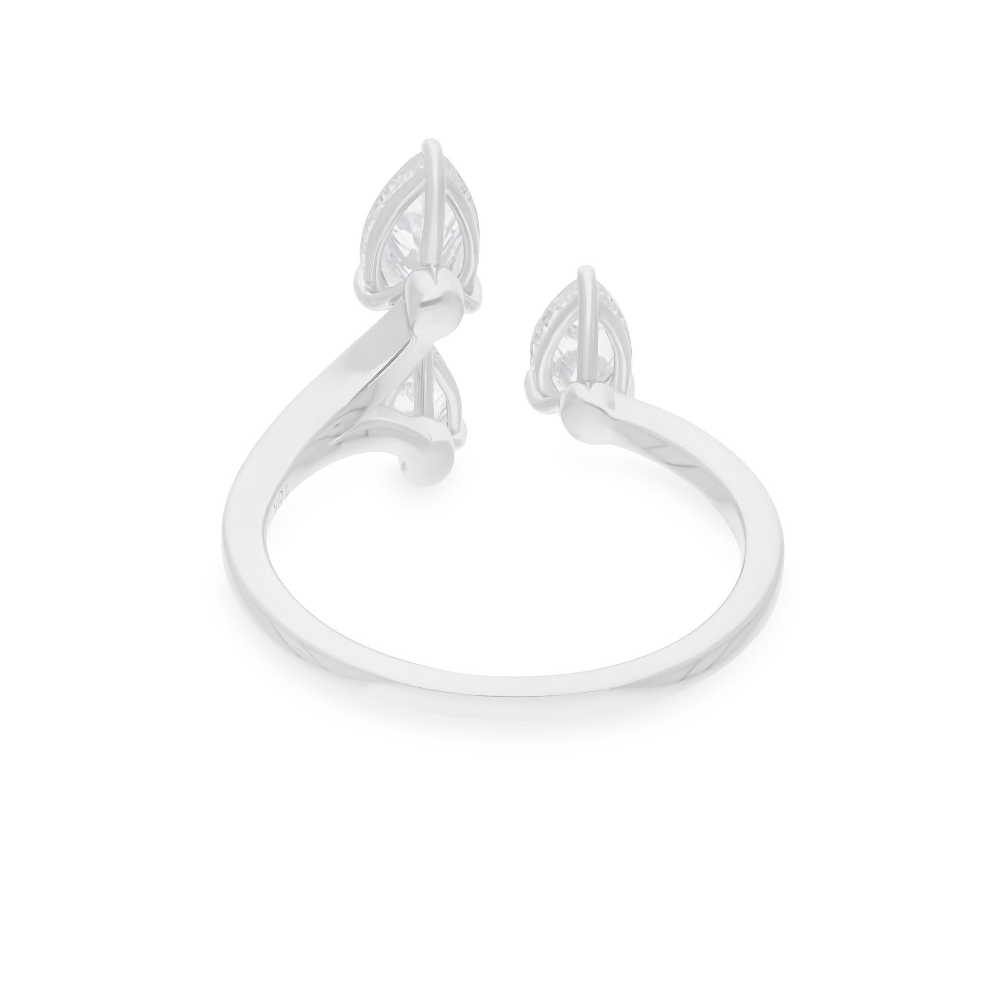 Real 1.09 Carat SI Clarity HI Color Pear Diamond Cuff Ring 18 Karat White Gold In New Condition For Sale In Diera, Dubai