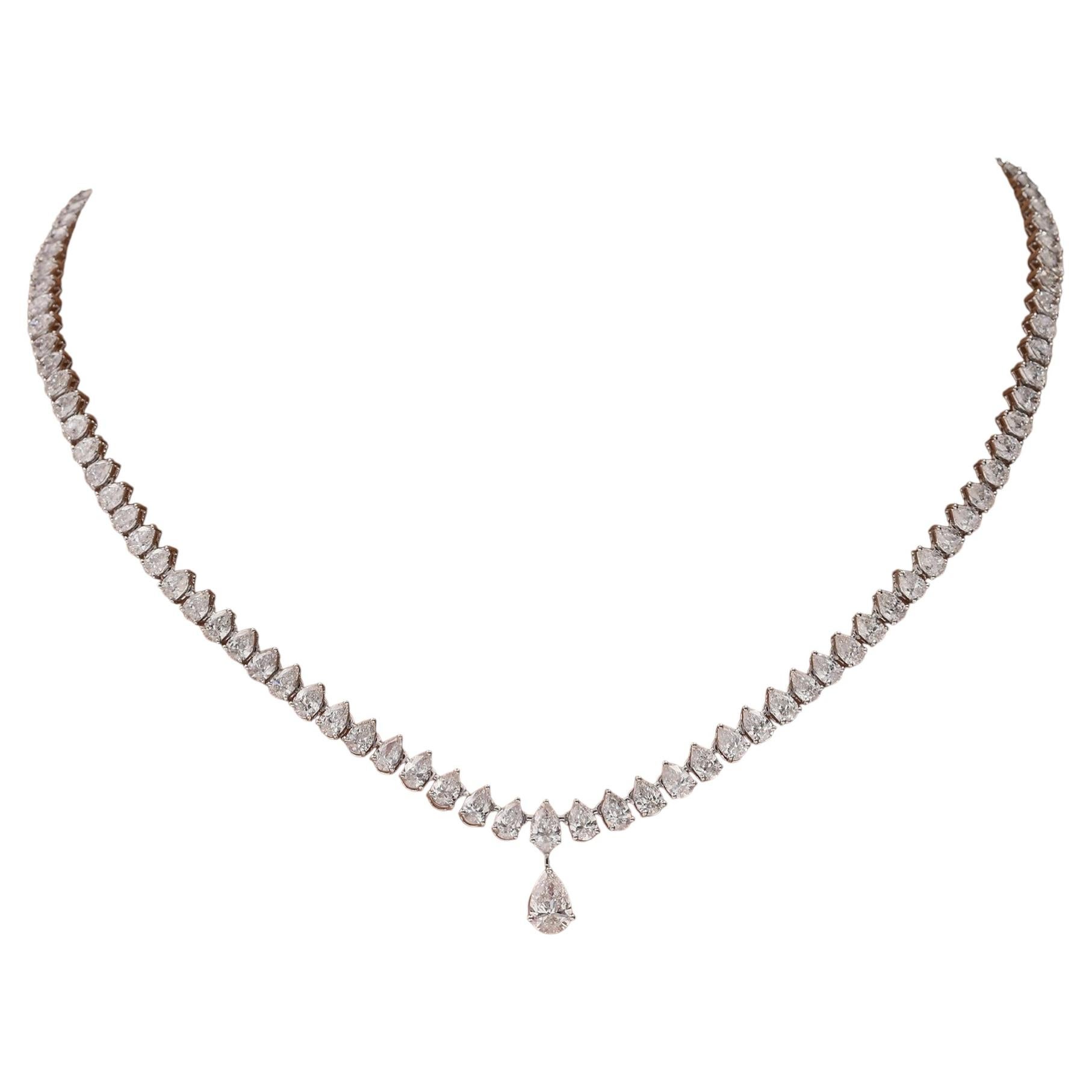 Real 10.97 Carat SI Clarity HI Color Pear Diamond Necklace 18 Karat White Gold For Sale