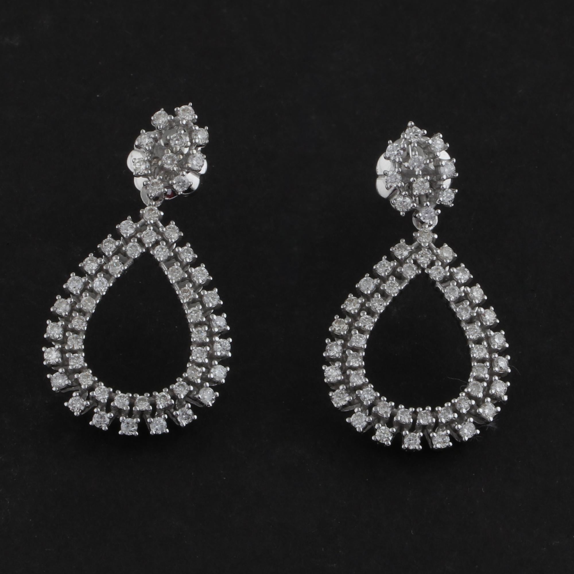 Pendientes colgantes de diamantes reales de 1,10 quilates, claridad SI y color HI, oro blanco de 14 quilates Moderno en venta