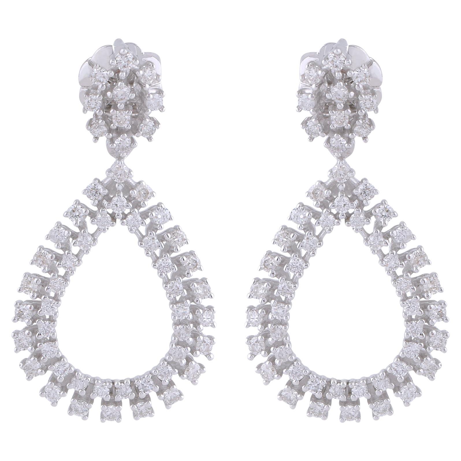 Orecchini pendenti con diamanti reali da 1,10 carati SI Clarity HI Color Oro bianco 14 carati