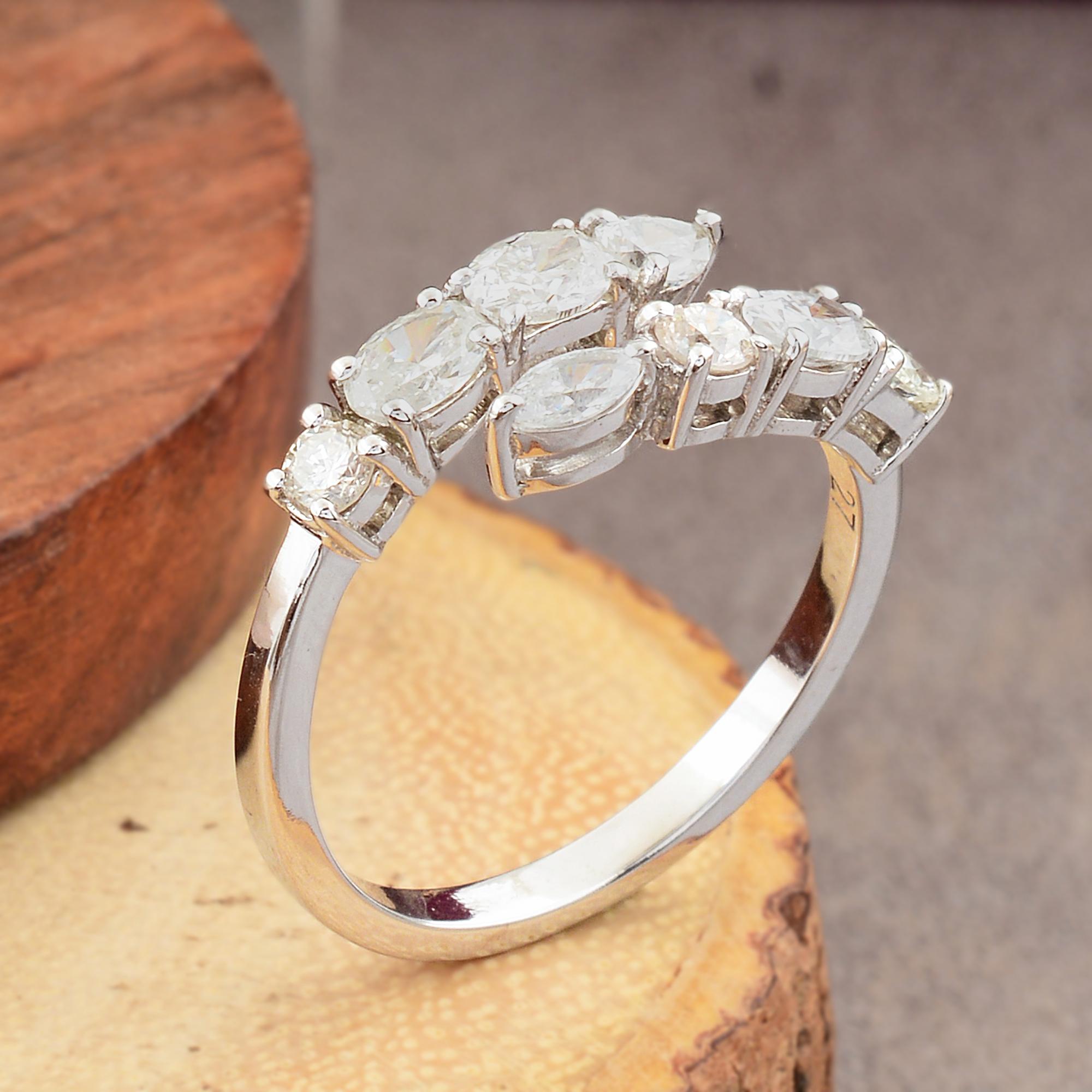 Real 1,10 Karat SI/HI Marquise Oval Runder Diamant Wickelring 10 Karat Weißgold (Ovalschliff) im Angebot