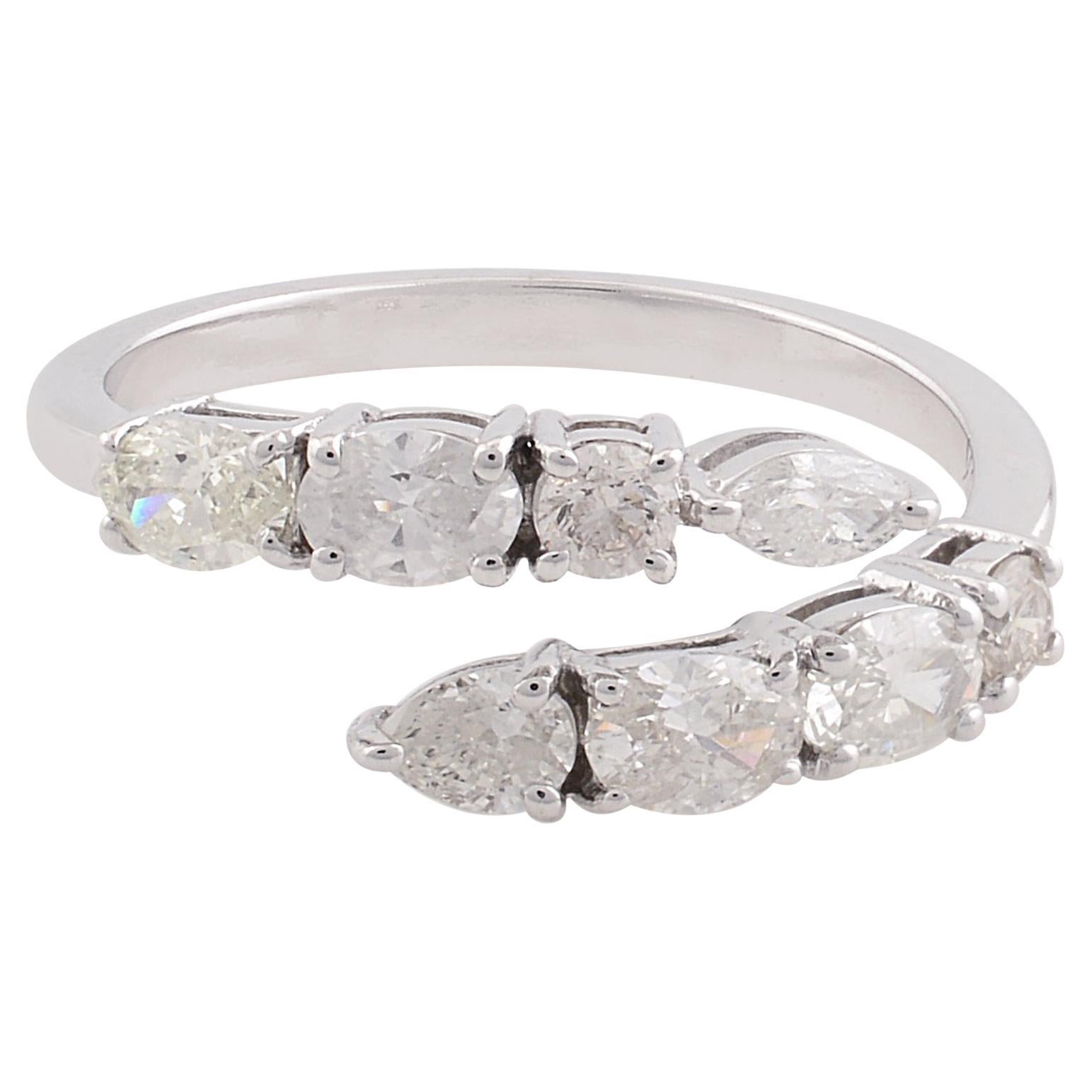 Anello con diamante reale da 1,10 carati SI/HI Marquise Oval Round Wrap Ring in oro bianco da 10 carati