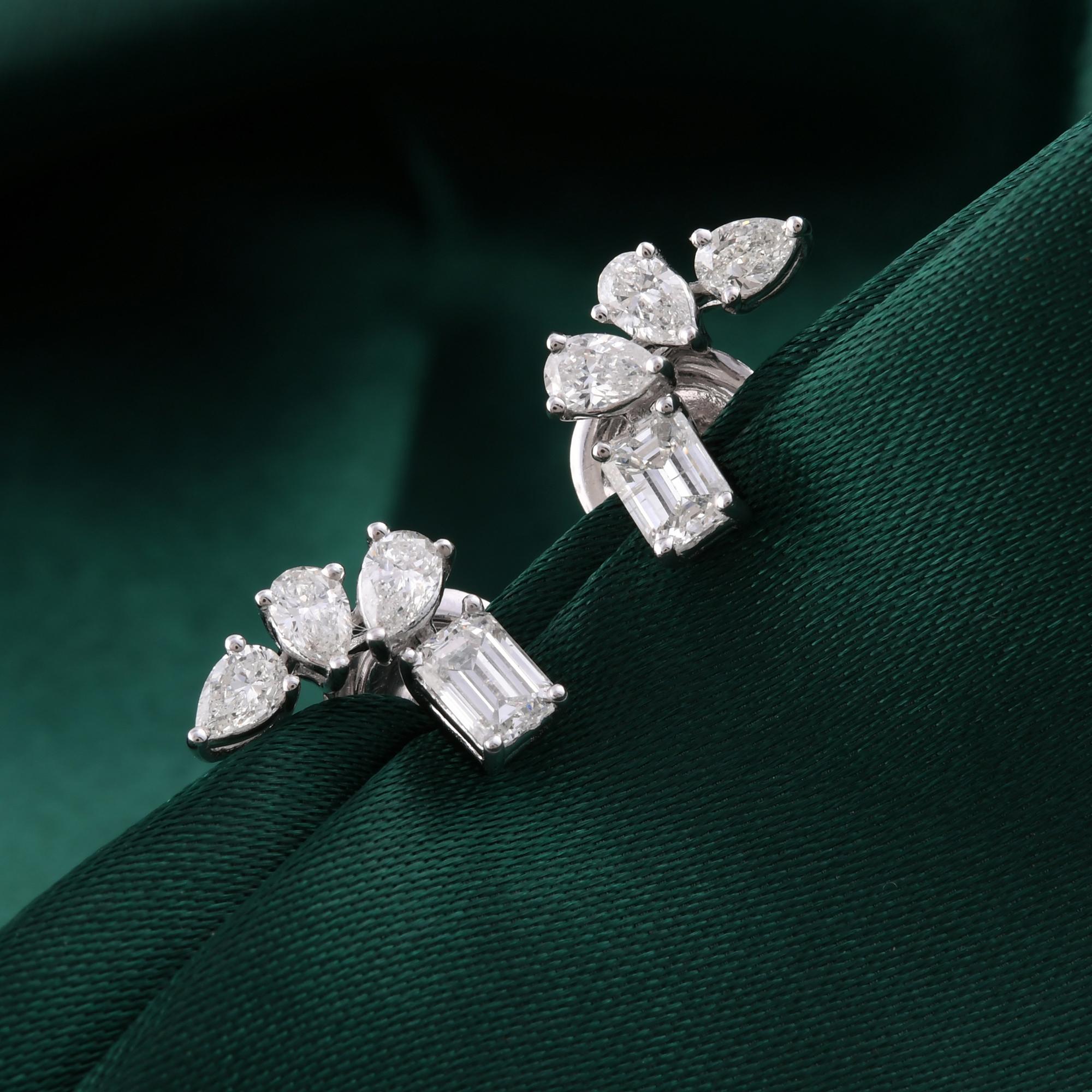 Pendientes de diamantes auténticos de 1,11 quilates con claridad SI y color HI Joyas de oro blanco de 18 quilates Art Decó en venta