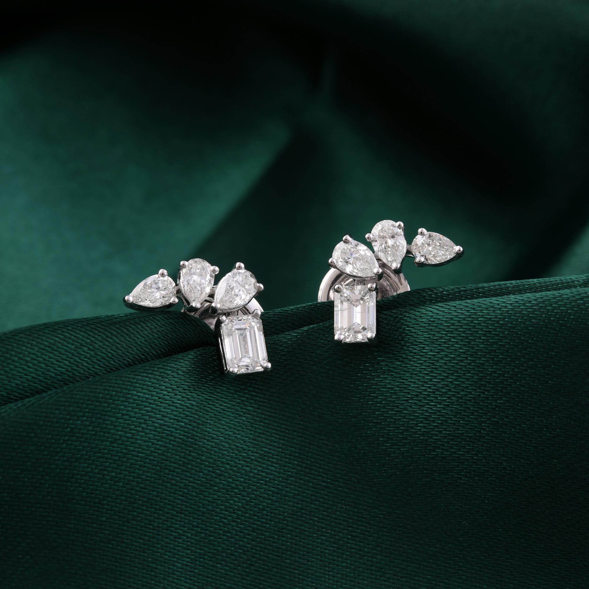 Pendientes de diamantes auténticos de 1,11 quilates con claridad SI y color HI Joyas de oro blanco de 18 quilates Corte pera en venta