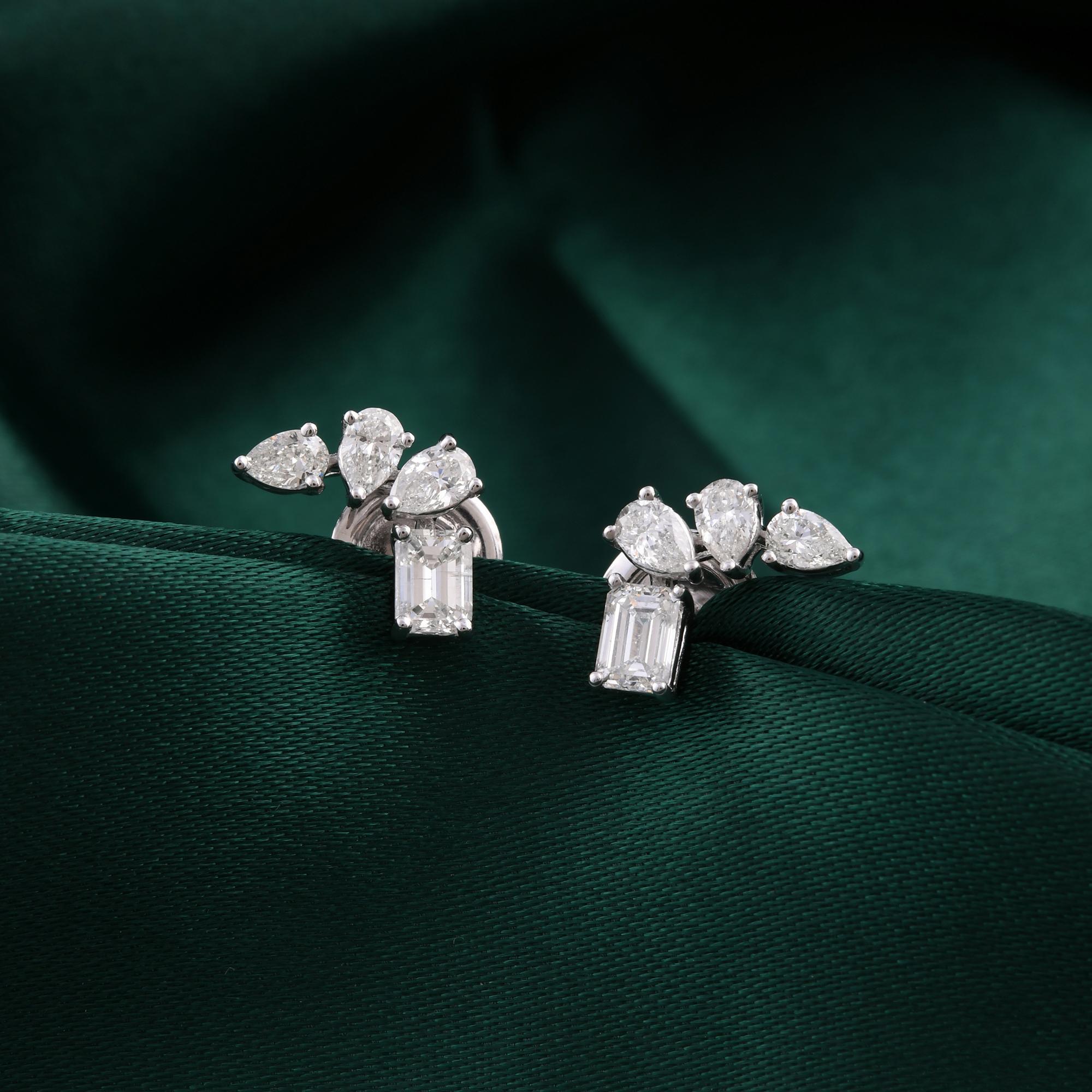 Pendientes de diamantes auténticos de 1,11 quilates con claridad SI y color HI Joyas de oro blanco de 18 quilates en venta 1