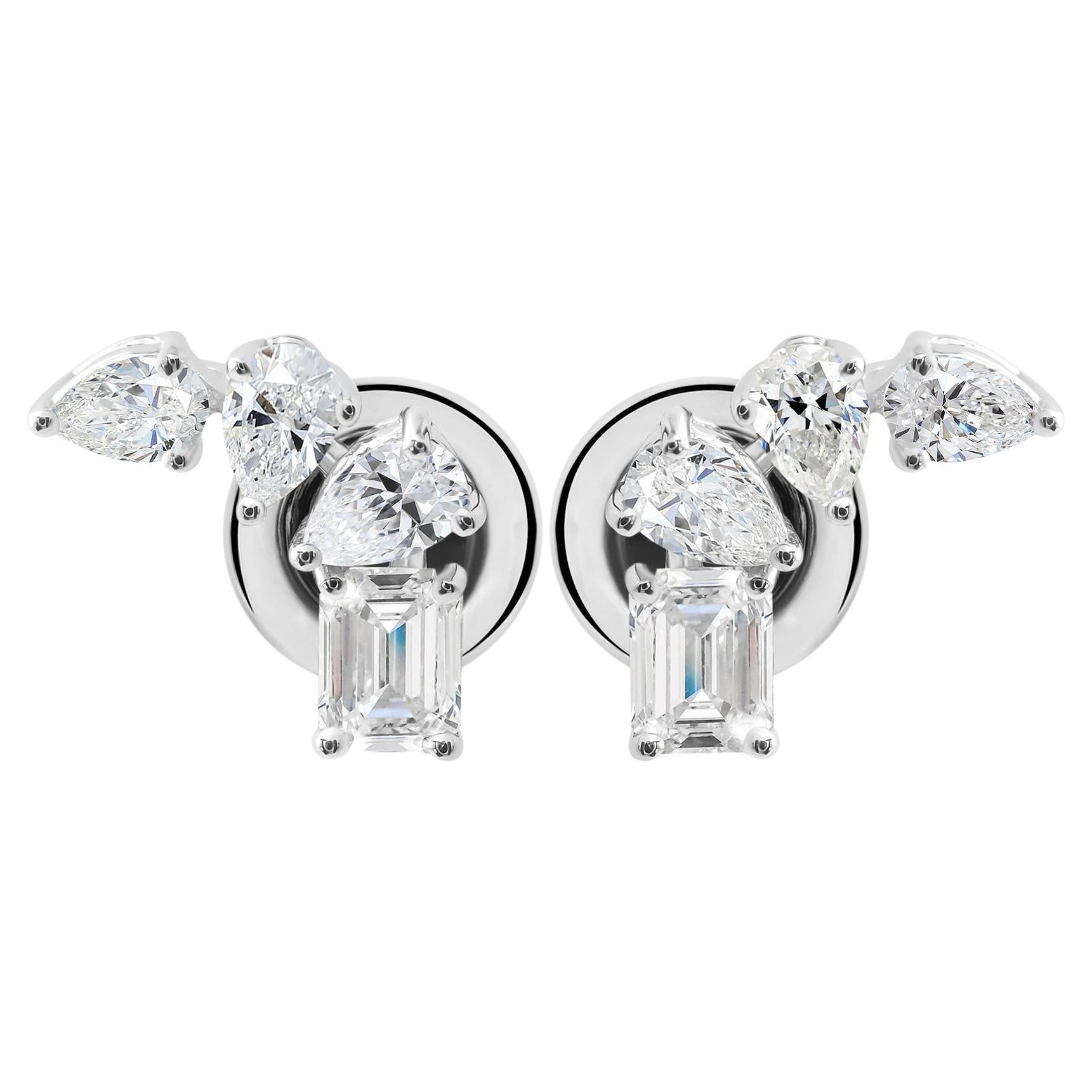 Pendientes de diamantes auténticos de 1,11 quilates con claridad SI y color HI Joyas de oro blanco de 18 quilates en venta