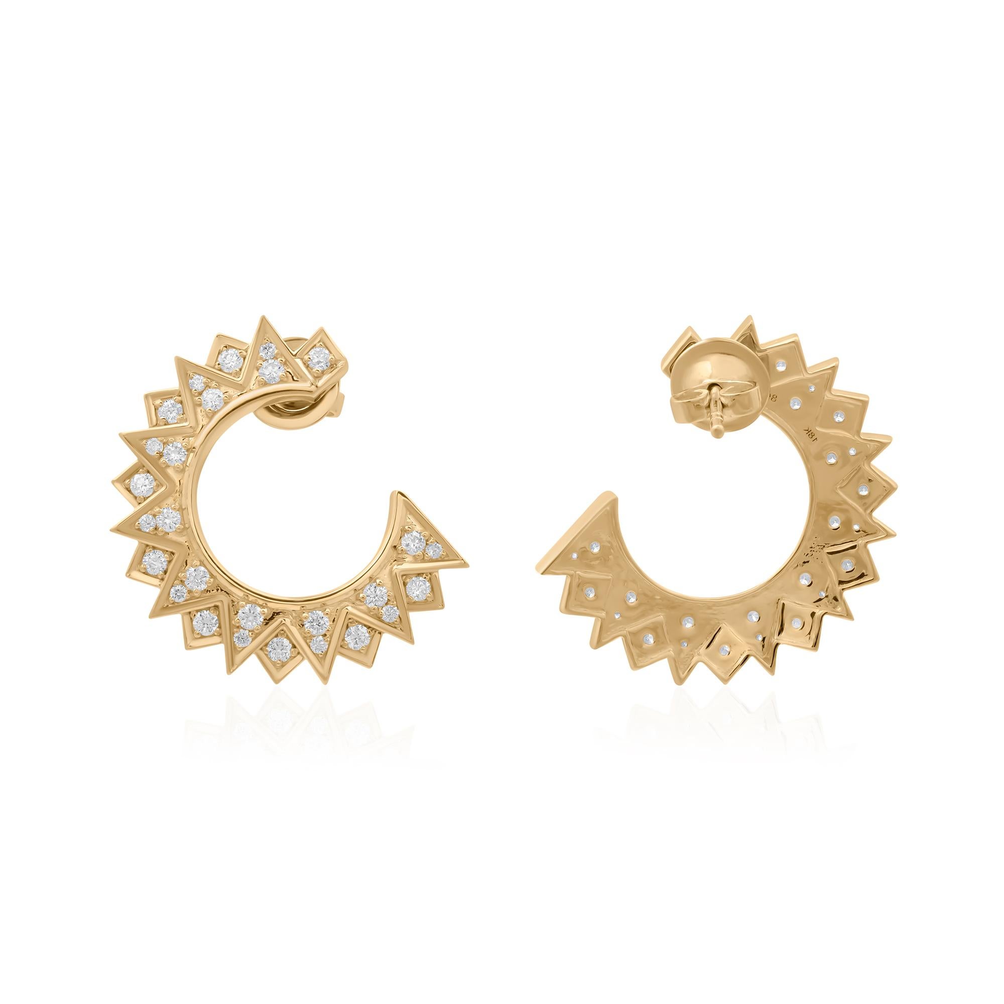 Modern Real 1.13 Carat SI/H Round Brilliant Cut Diamond Earrings 18 Karat Yellow Gold For Sale