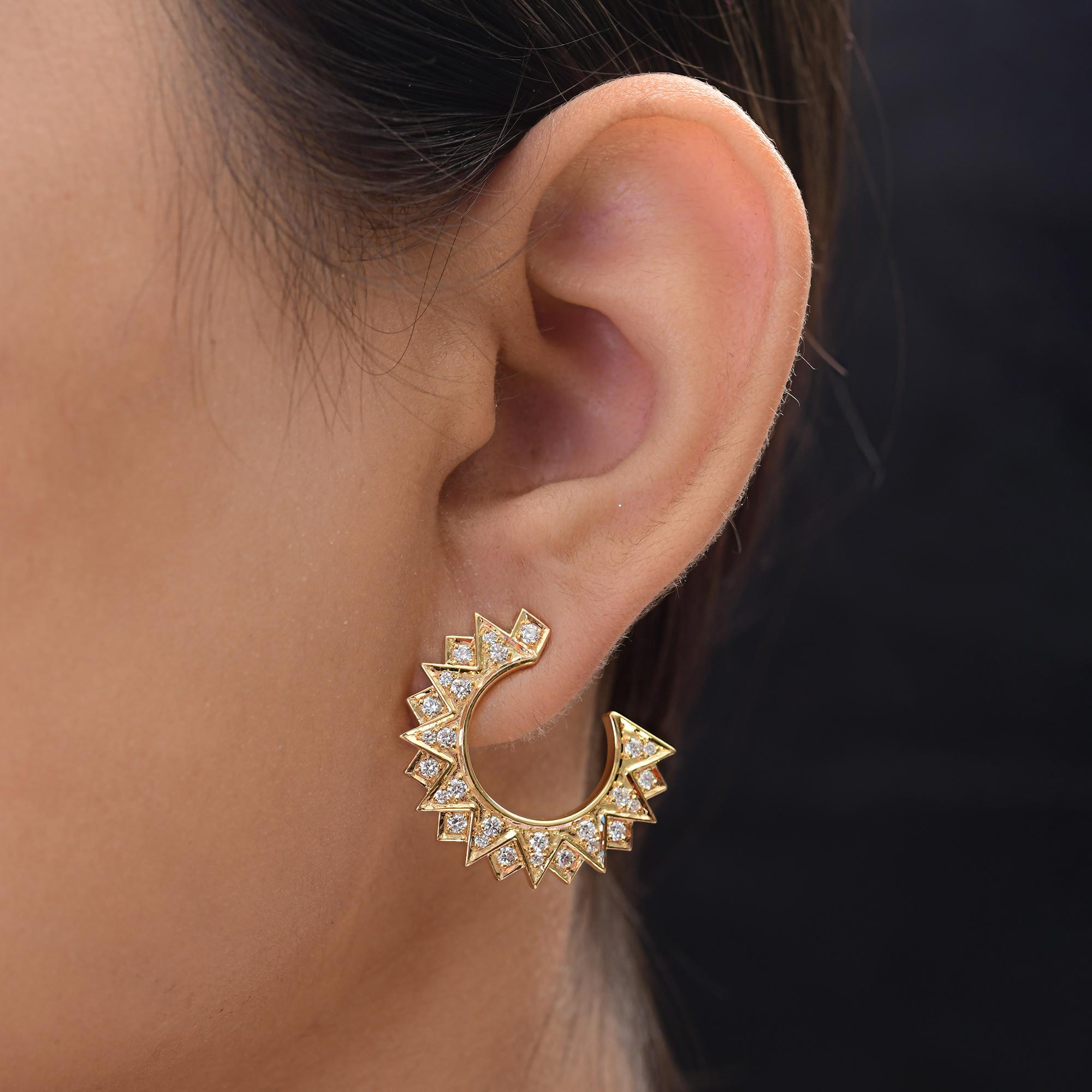 Contemporain Boucles d'oreilles en or jaune 18 carats avec diamants ronds et brillants de 1,13 carat SI/H en vente