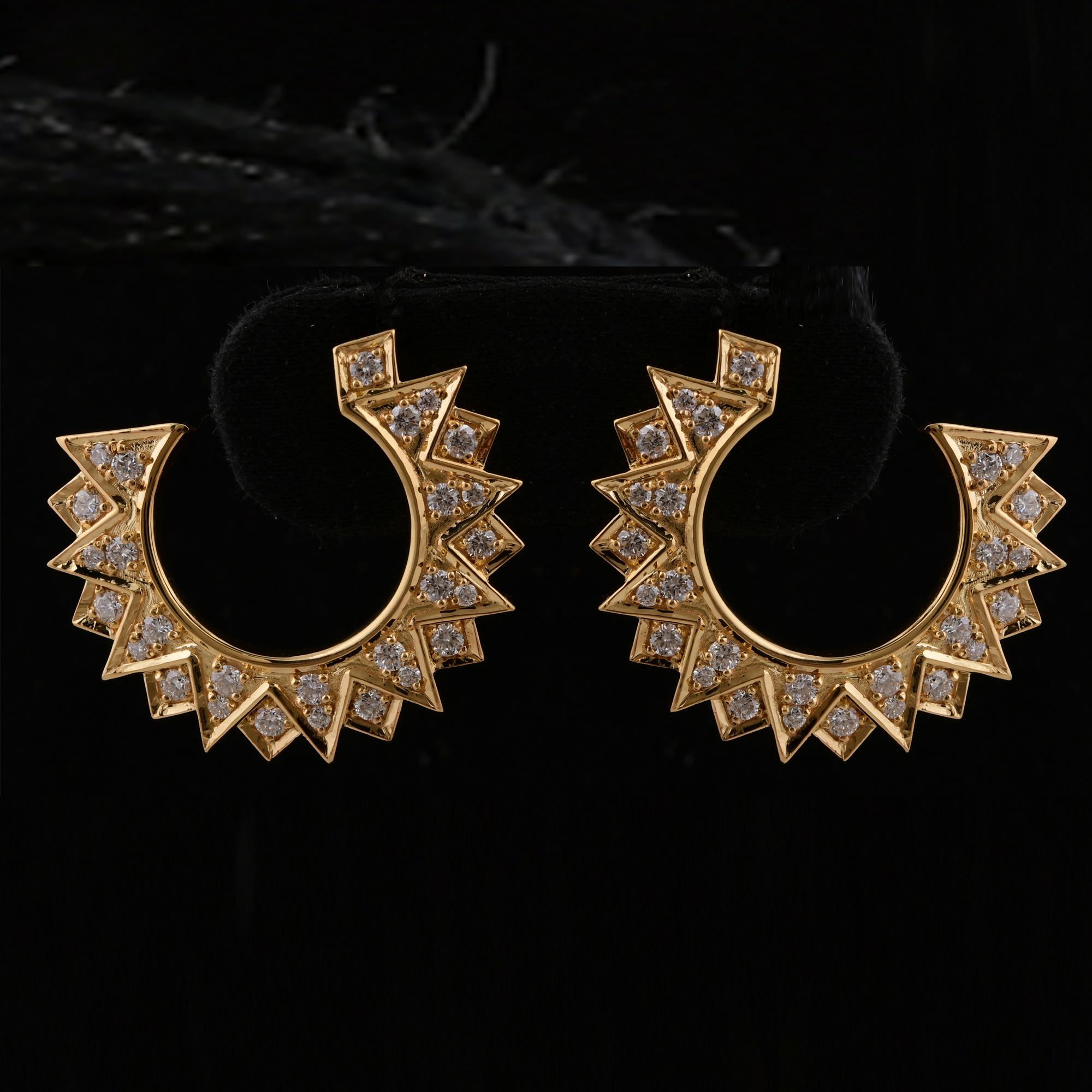 Boucles d'oreilles en or jaune 18 carats avec diamants ronds et brillants de 1,13 carat SI/H Pour femmes en vente