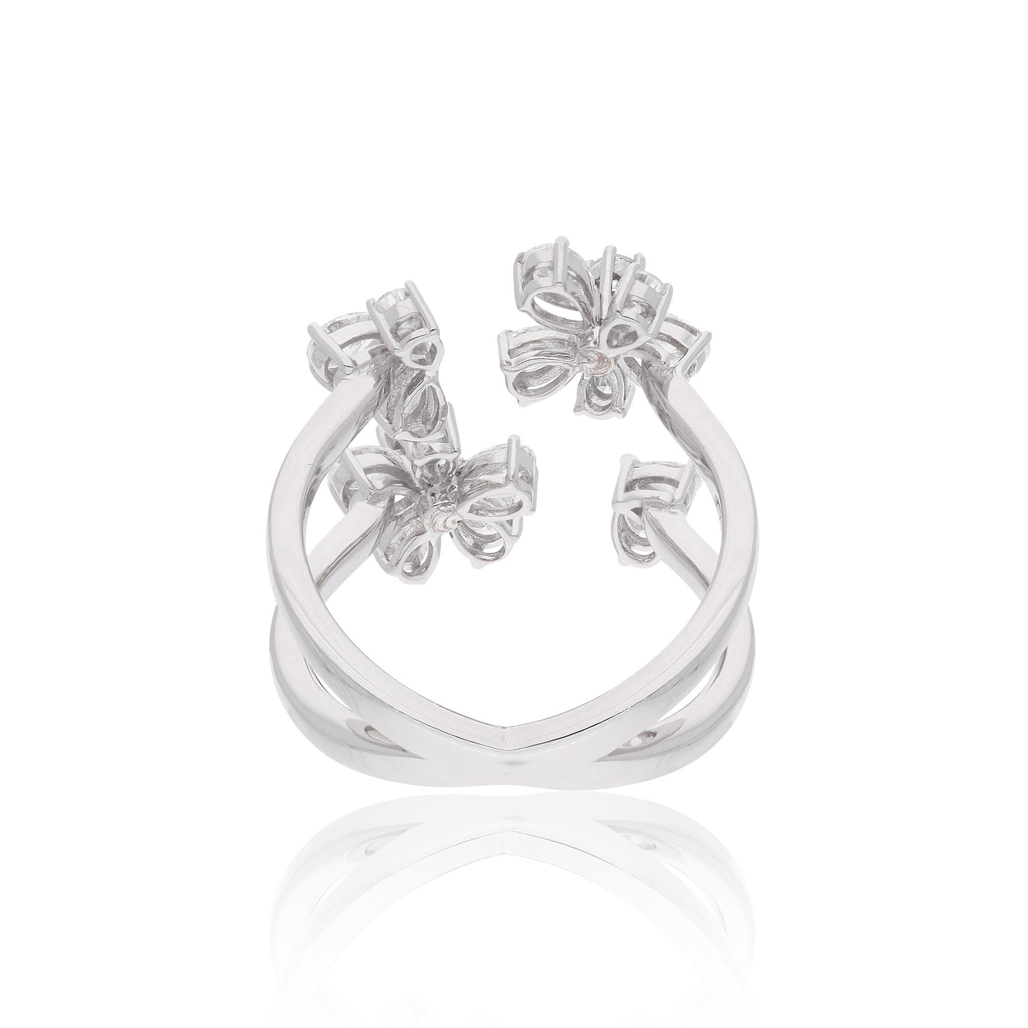 Modern Real 1.13 Carat SI/H Round Pear Diamond Cuff Ring 18 Karat White Gold Jewelry For Sale