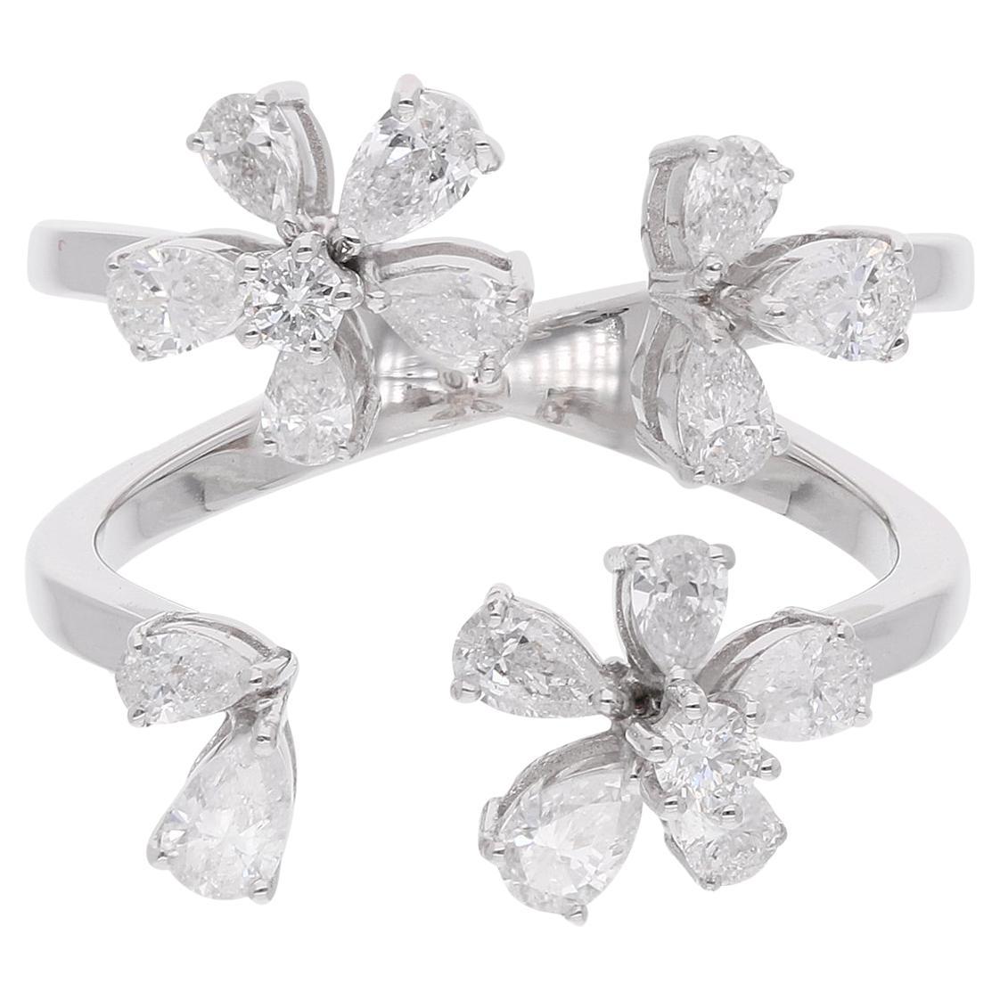 Vero anello da polso con diamante a pera rotonda da 1,13 carati SI/H Gioielli in oro bianco 18 carati