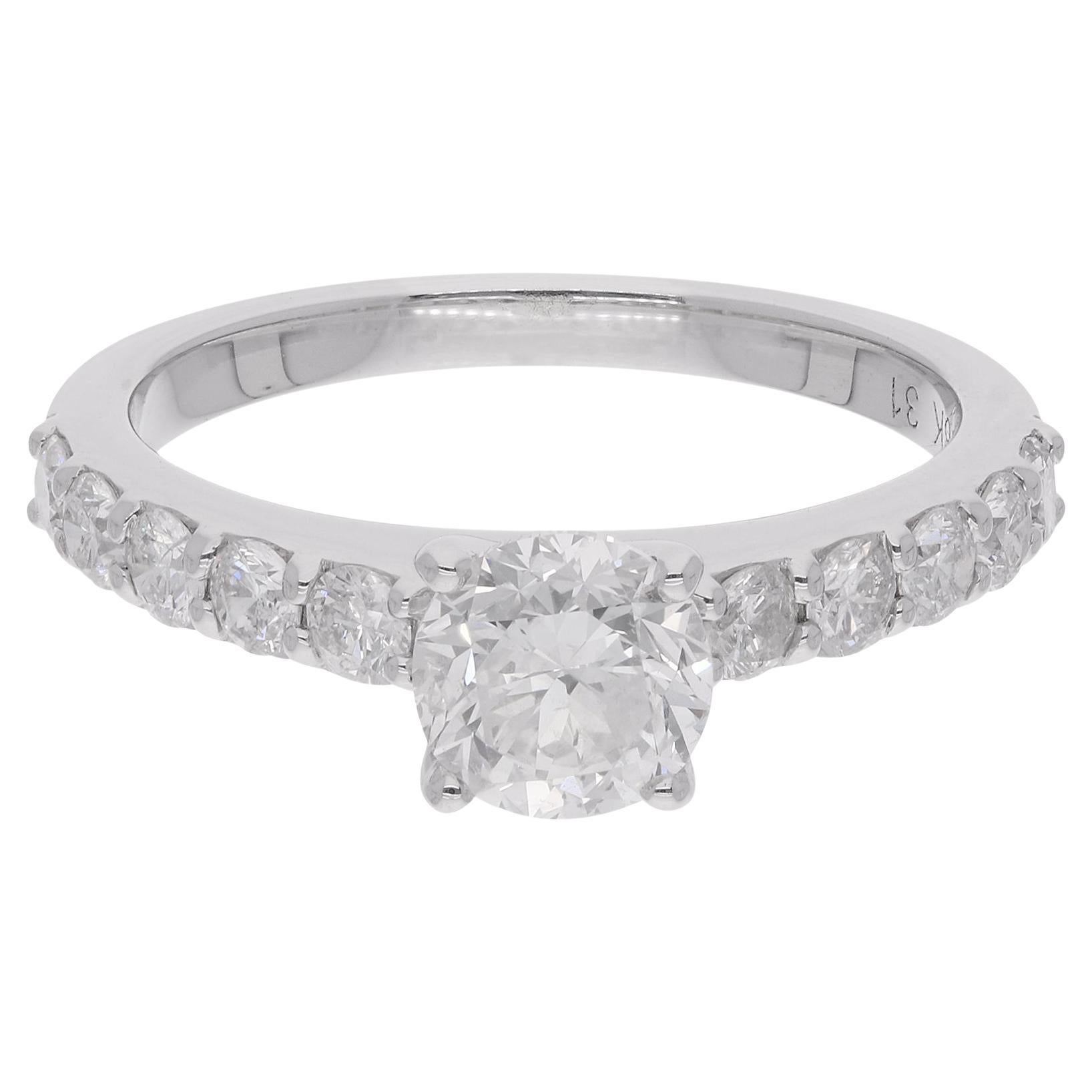 Real 1.13 Carat Solitaire Diamond Ring 18 Karat White Gold Handmade Fine Jewelry