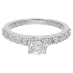 Used Real 1.13 Carat Solitaire Diamond Ring 18 Karat White Gold Handmade Fine Jewelry