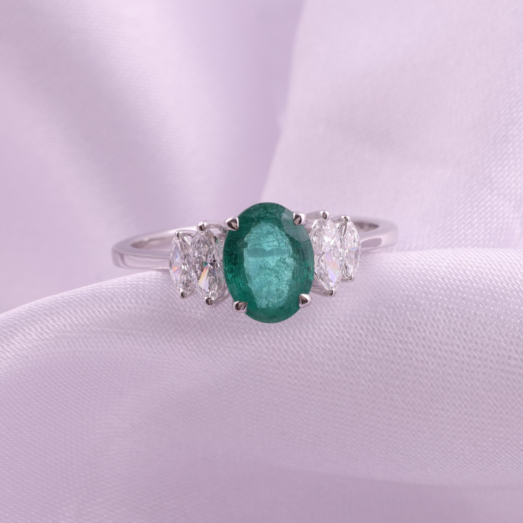 For Sale:  Real 1.14 Carat Zambian Emerald SI/H Diamond Accent Ring 9 Karat White Gold 5