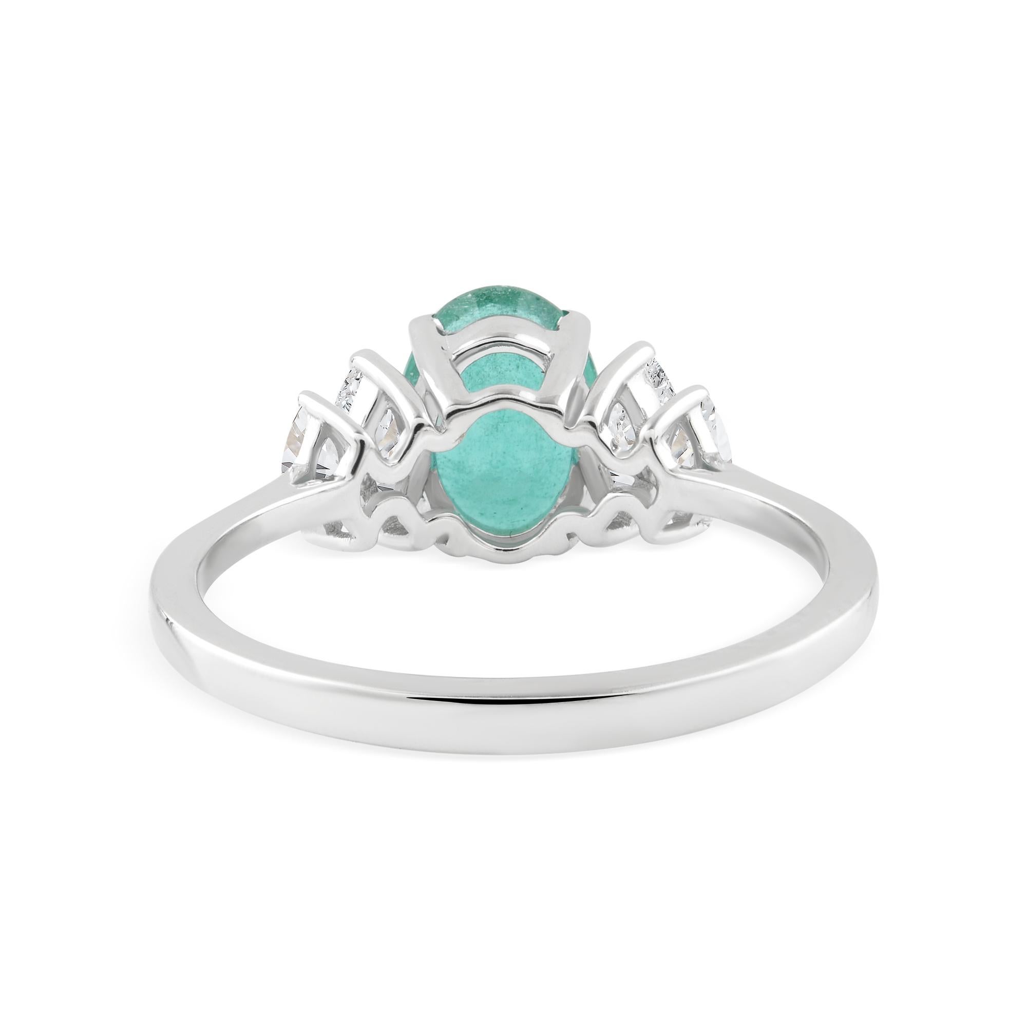 For Sale:  Real 1.14 Carat Zambian Emerald SI/H Diamond Accent Ring 9 Karat White Gold 8