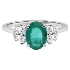 Real 1.14 Carat Zambian Emerald SI/H Diamond Accent Ring 9 Karat White Gold