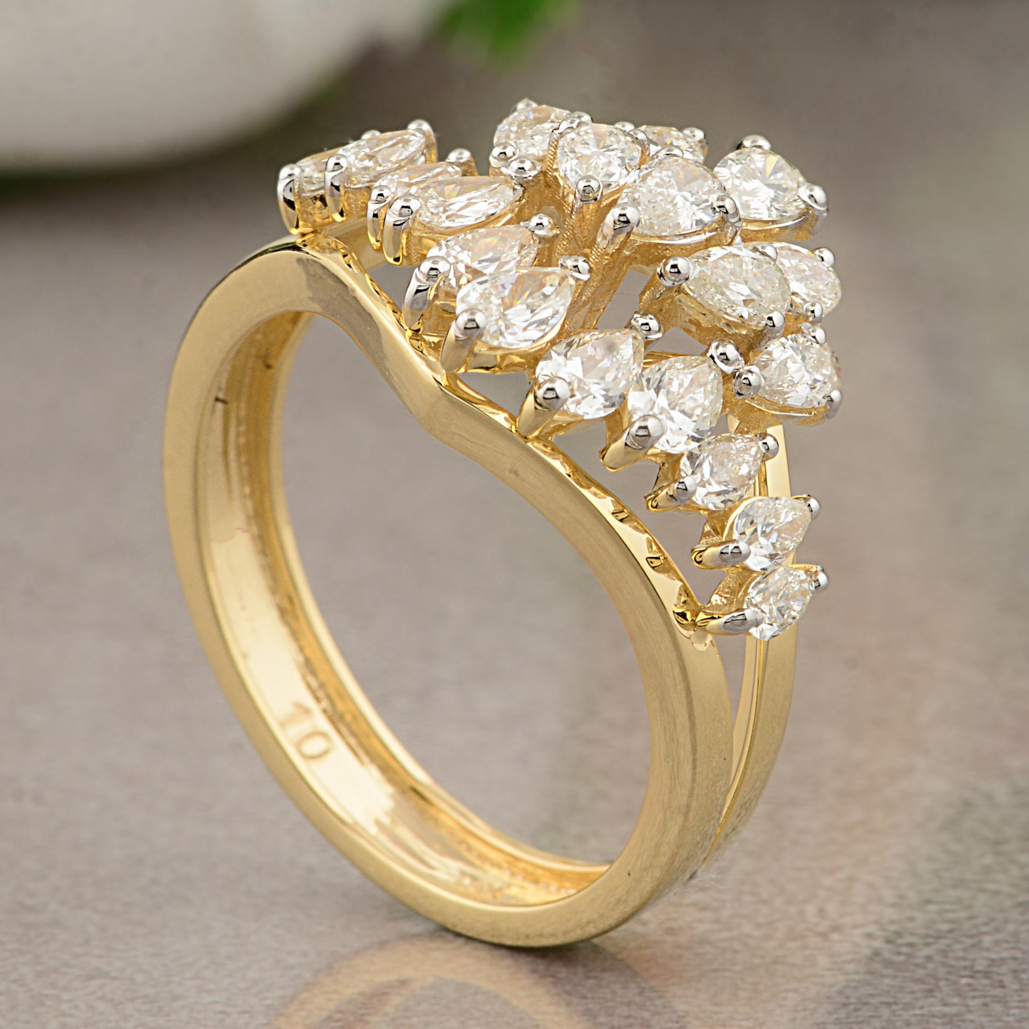 Moderno Anello con diamante a cupola con pera da 1,15 carati reali, purezza SI, colore HI, oro giallo 18 carati in vendita