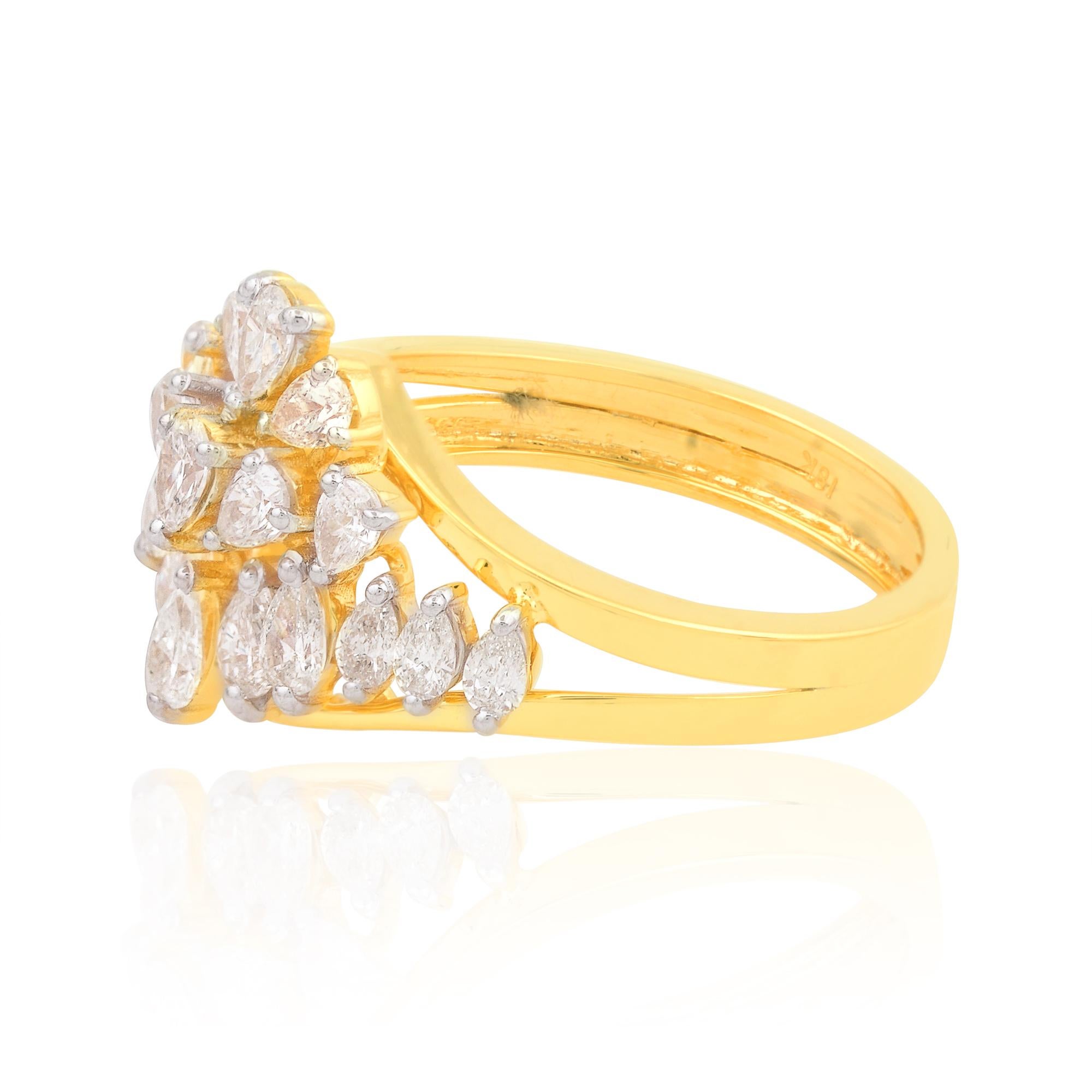 Anello con diamante a cupola con pera da 1,15 carati reali, purezza SI, colore HI, oro giallo 18 carati In condizioni Nuovo in vendita a Diera, Dubai