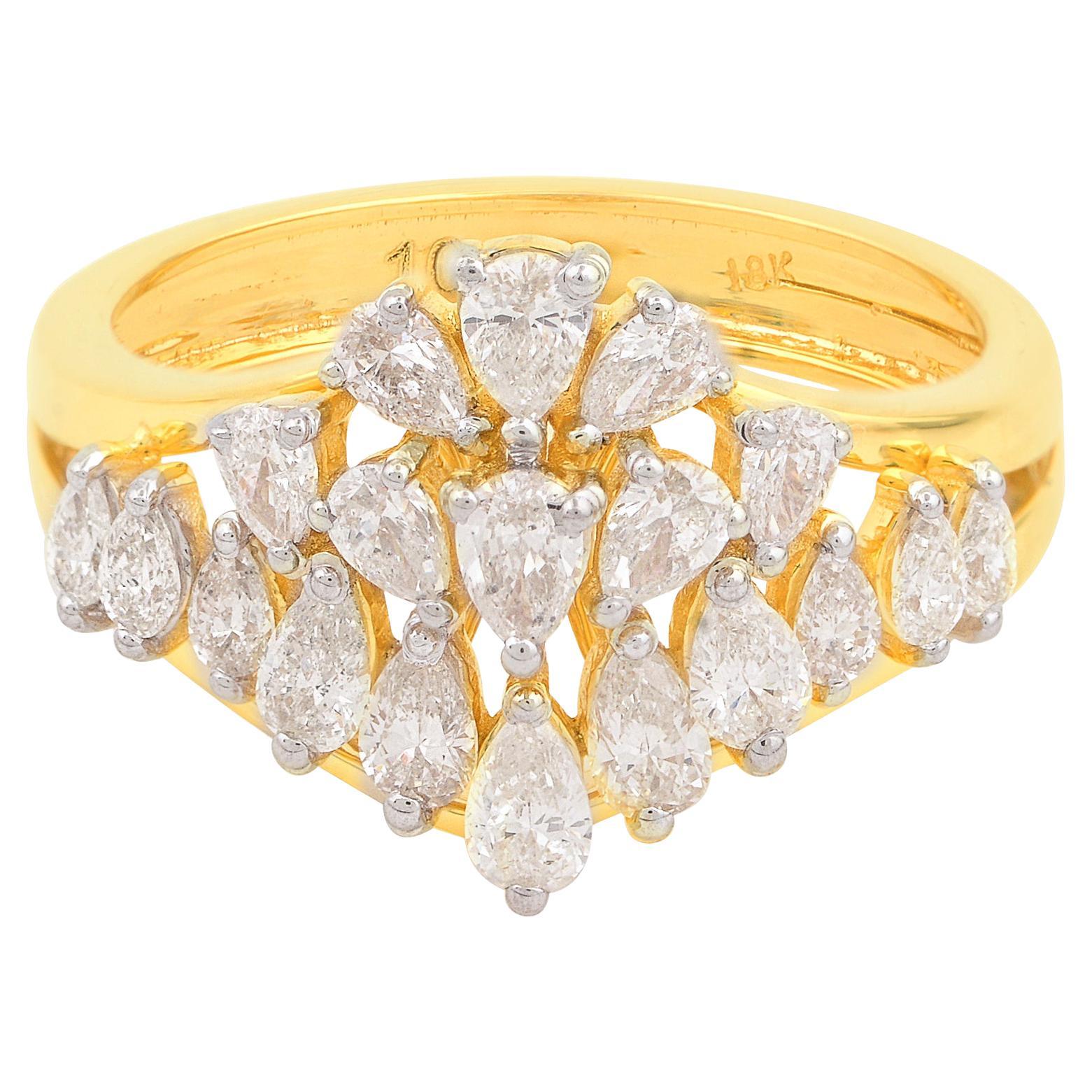Véritable 1.15 Carat SI Clarity HI Color Pear Diamond Dome Ring 18 Karat Yellow Gold