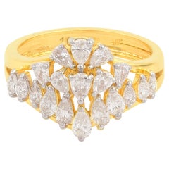 Véritable 1.15 Carat SI Clarity HI Color Pear Diamond Dome Ring 18 Karat Yellow Gold