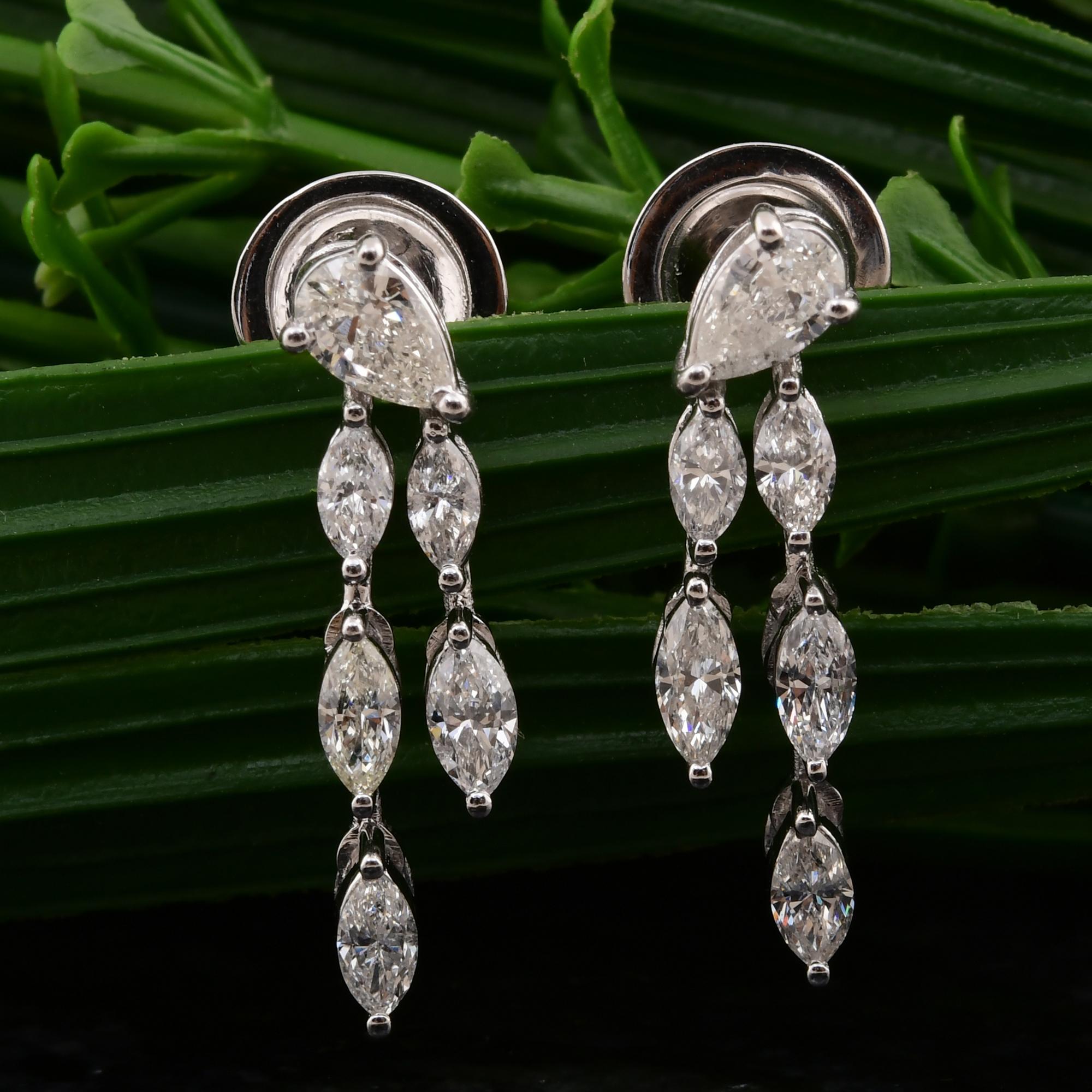 Boucles d'oreilles en or blanc 14 carats avec diamants véritables taille poire marquise de 1,15 carat SI/H Neuf - En vente à Diera, Dubai
